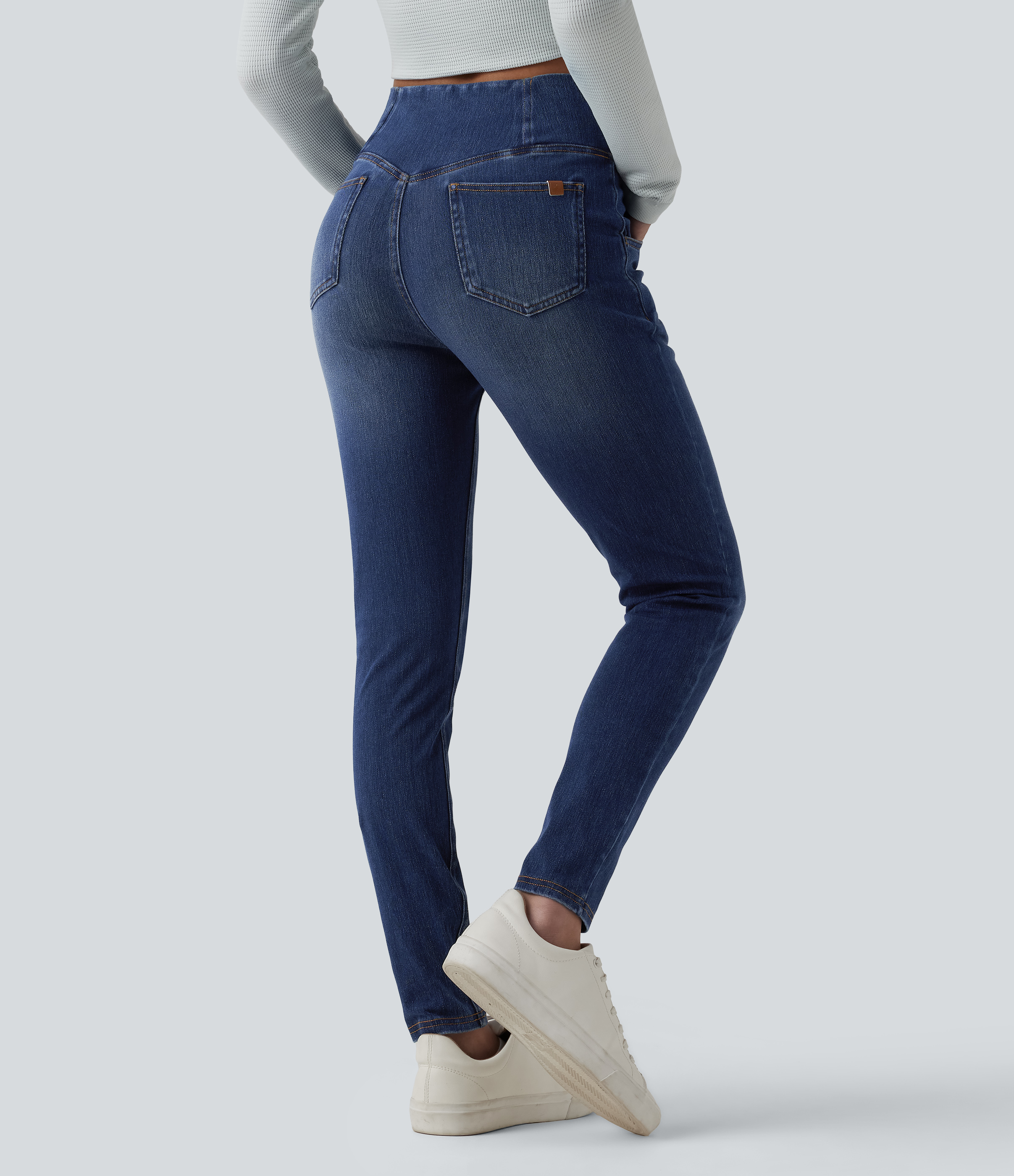 Estate Blue Denim Halara Flex™ legging en jean décontracté taille haute croisé avec poches / 2