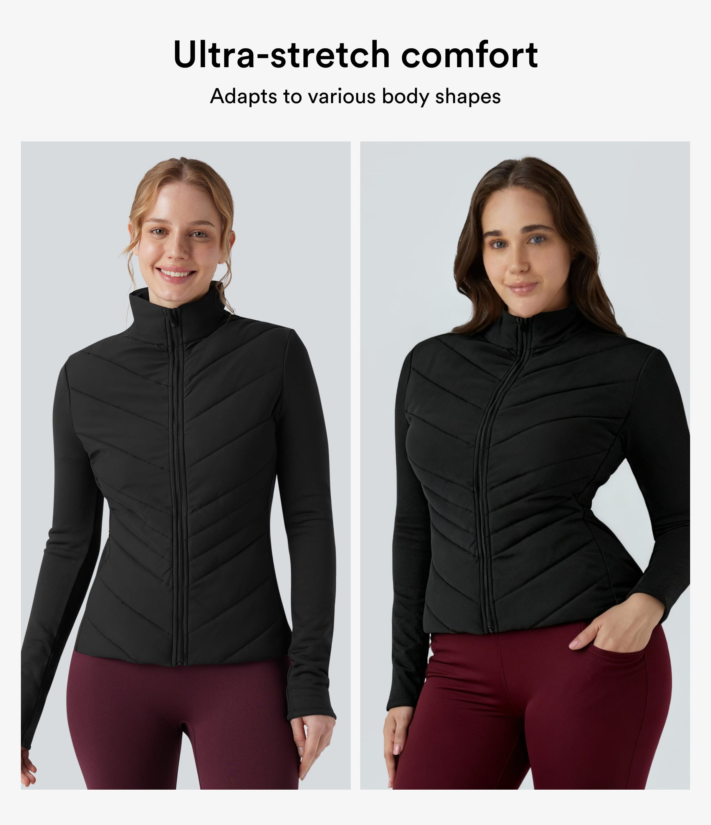 PuffFlex - Lauf-Steppjacke mit Stehkragen, Seitentaschen, langen Ärmeln und Reißverschluss