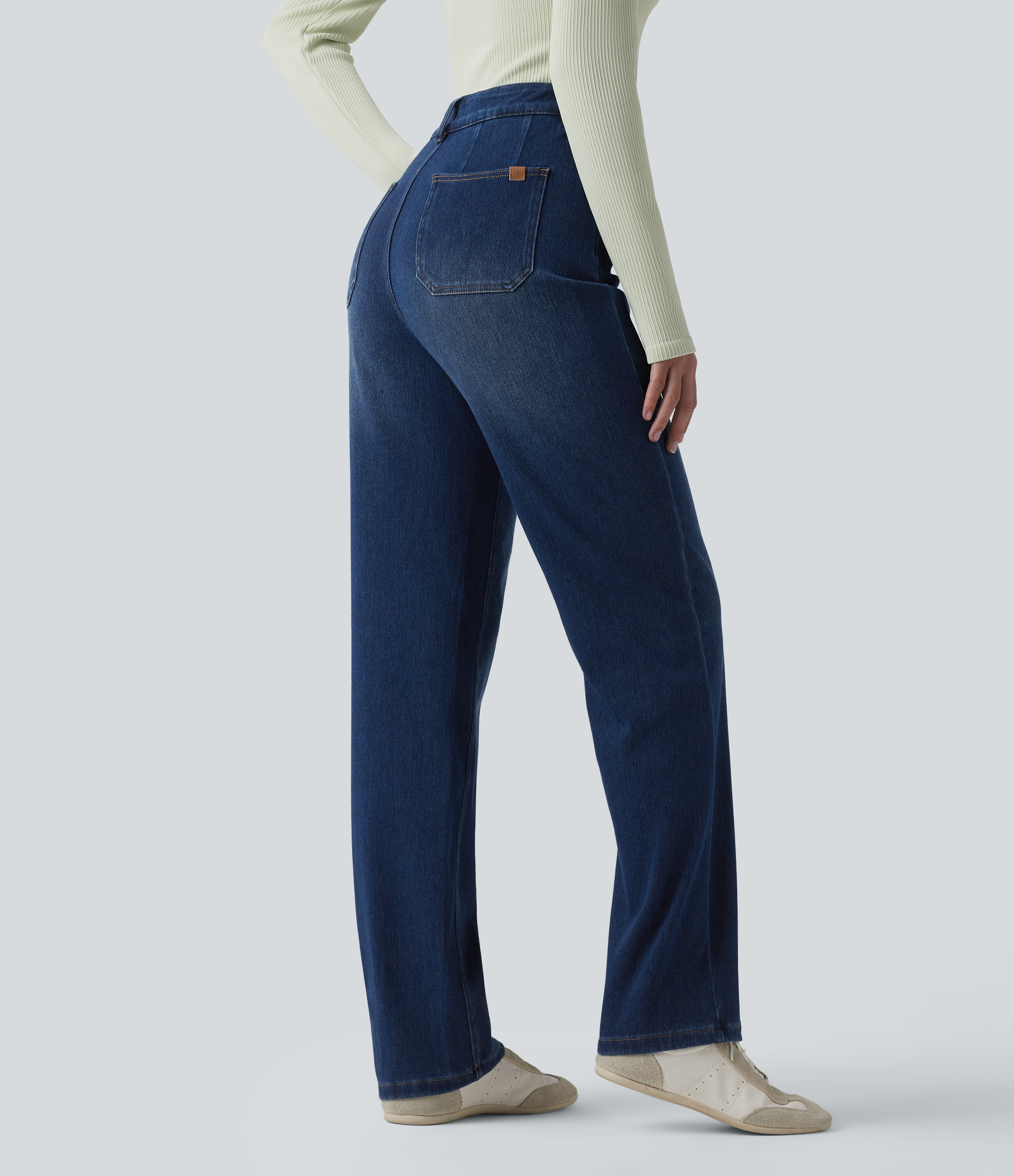 Estate Blue Denim Halara Flex™ High Waisted Tummy Control Straight Leg Casual Jeans with Pockets / 2