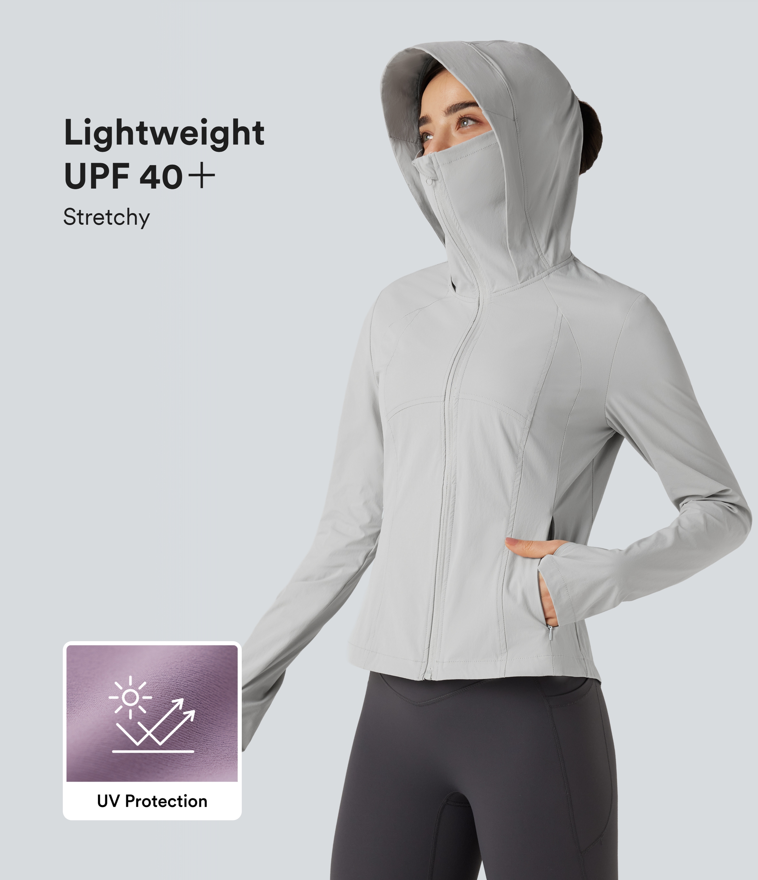 UV Protection Lightweight Breathable Hooded Long Sleeve Zipper outdoor Jacket with Pockets-UPF40+