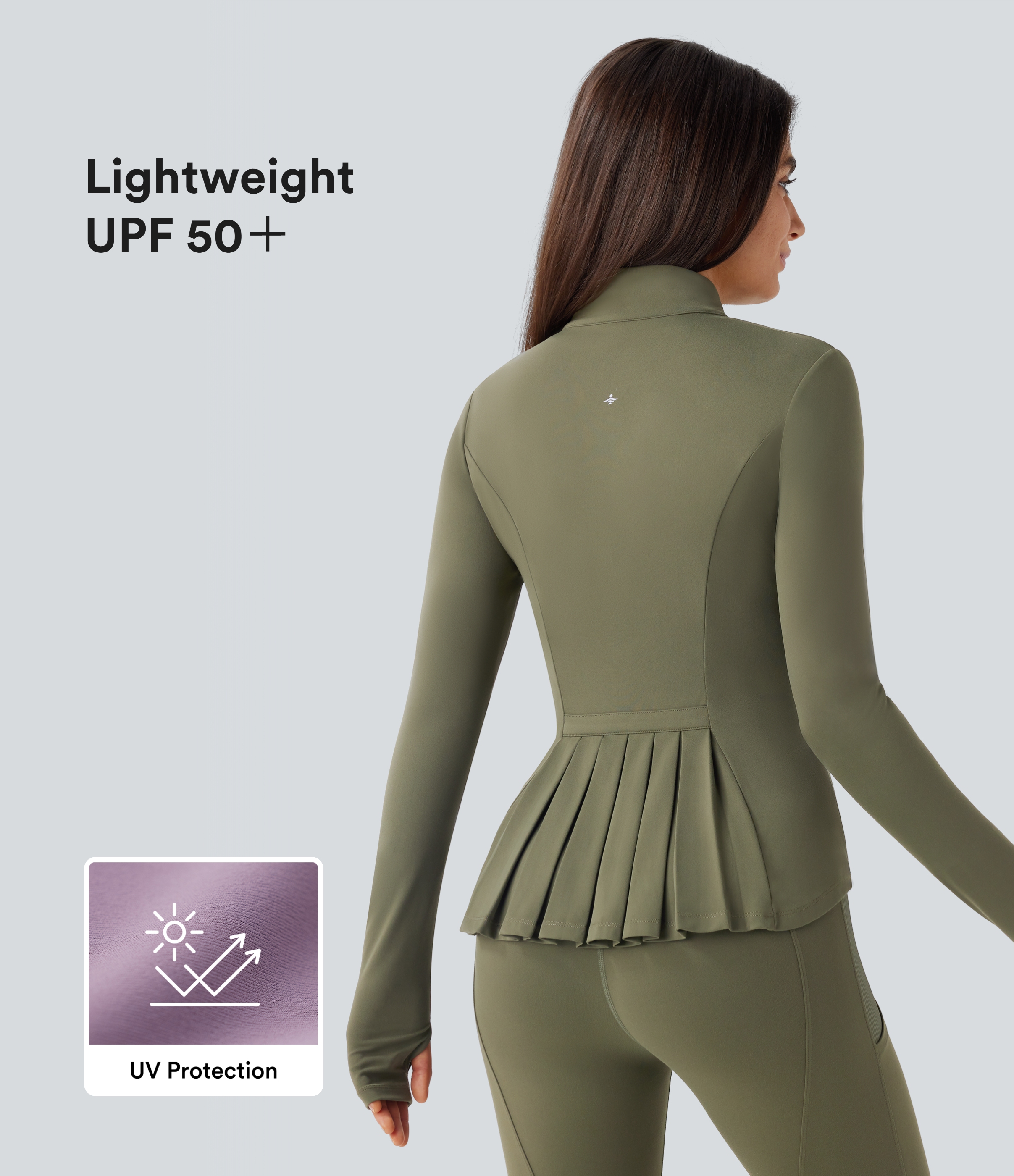 SoftlyZero™ Stand Collar Thumb Hole Pockets Pleated Zipper Slim Women Sun Protection Jacket-UPF50+