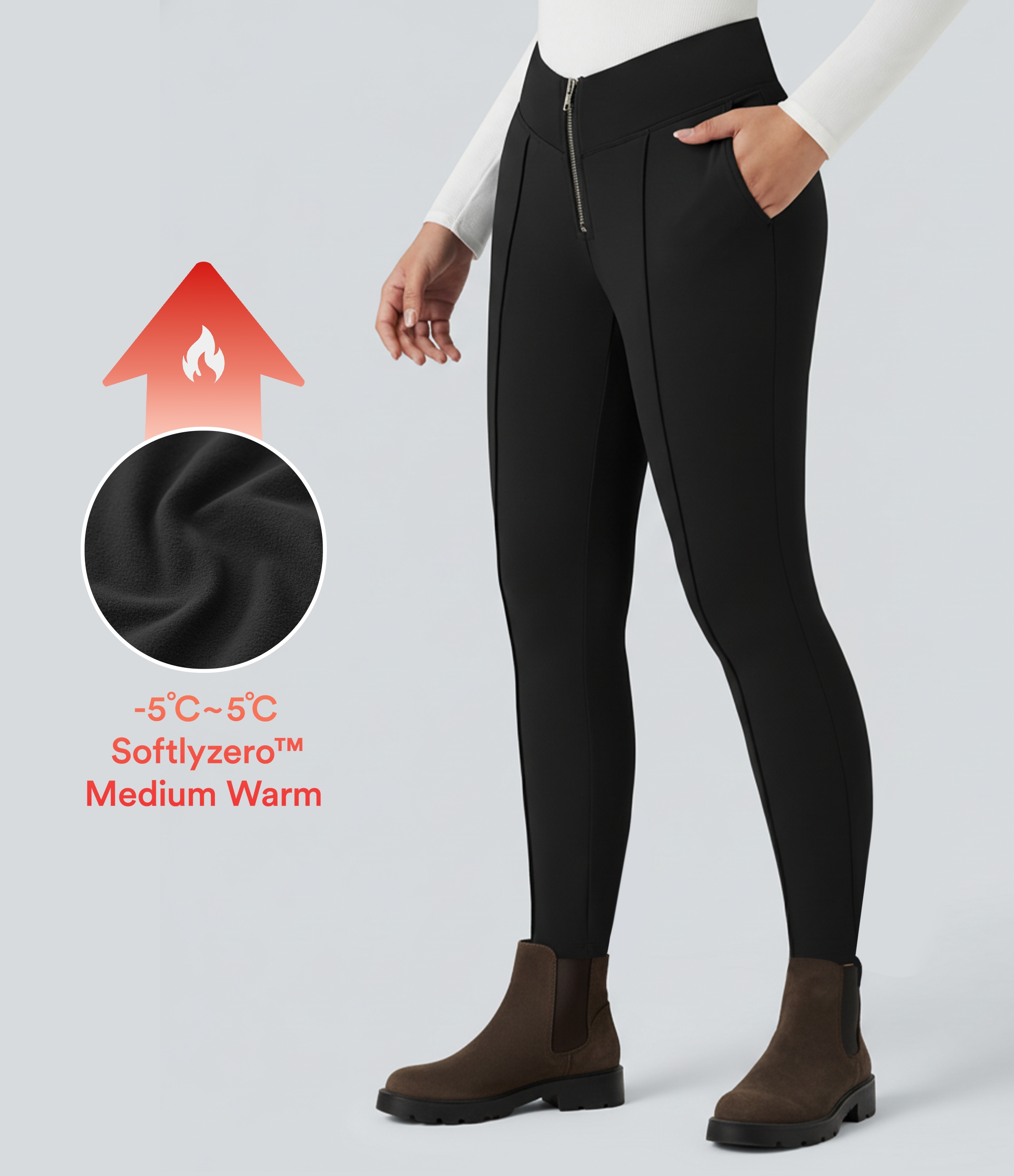 Pantalon tailleur thermique SoftlyZero™ Plush taille en V taille haute avec fermeture éclair et poches