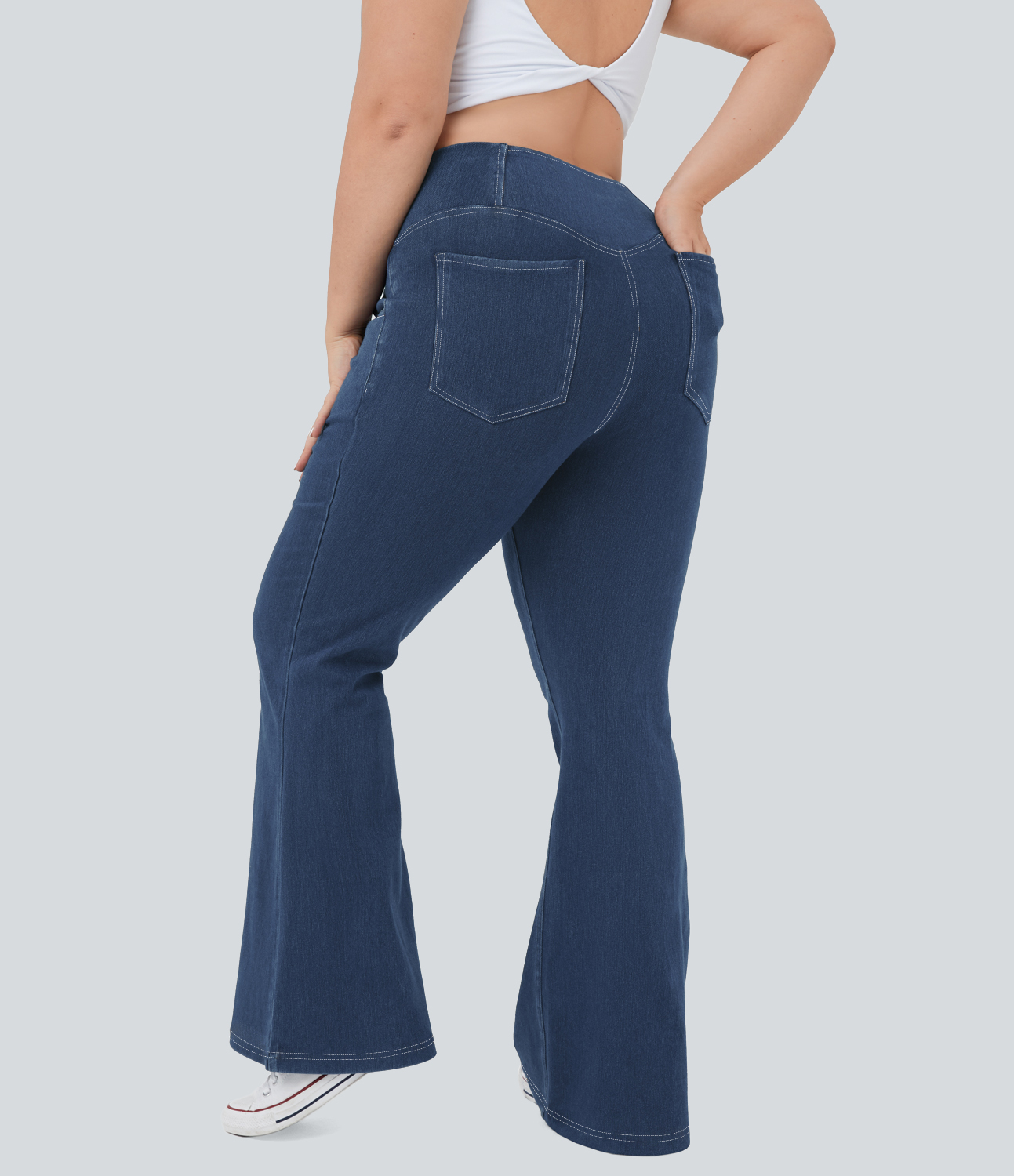 Ocean Blue Denim Jeans Halara Flex™ Denim súper acampanado tiro alto bolsillo cruzado tacto fresco tejido elástico lavado transpirable talla grande / 2