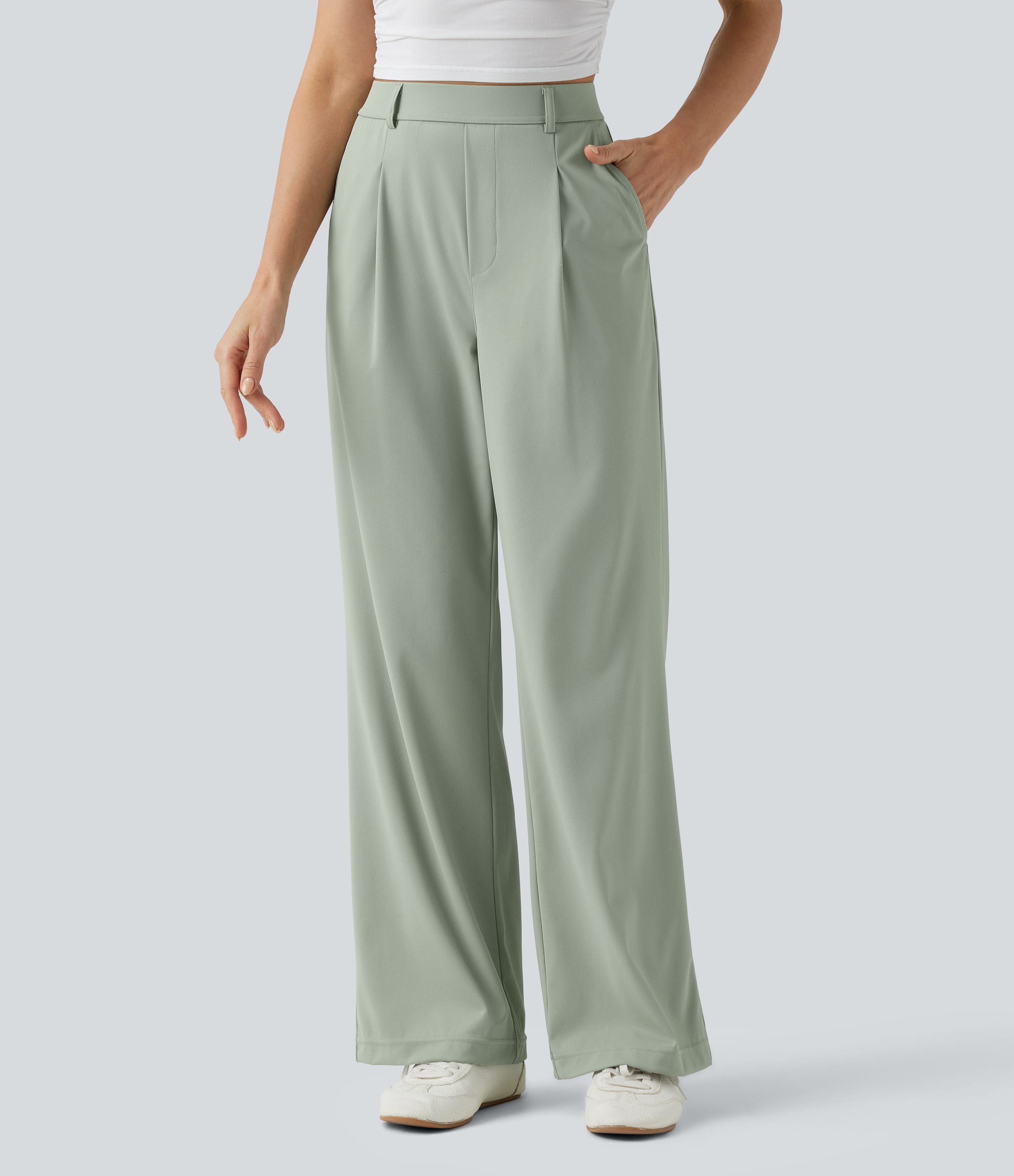 High Waisted Wide Leg Quick Dry Casual Pants with Pockets-UPF40+