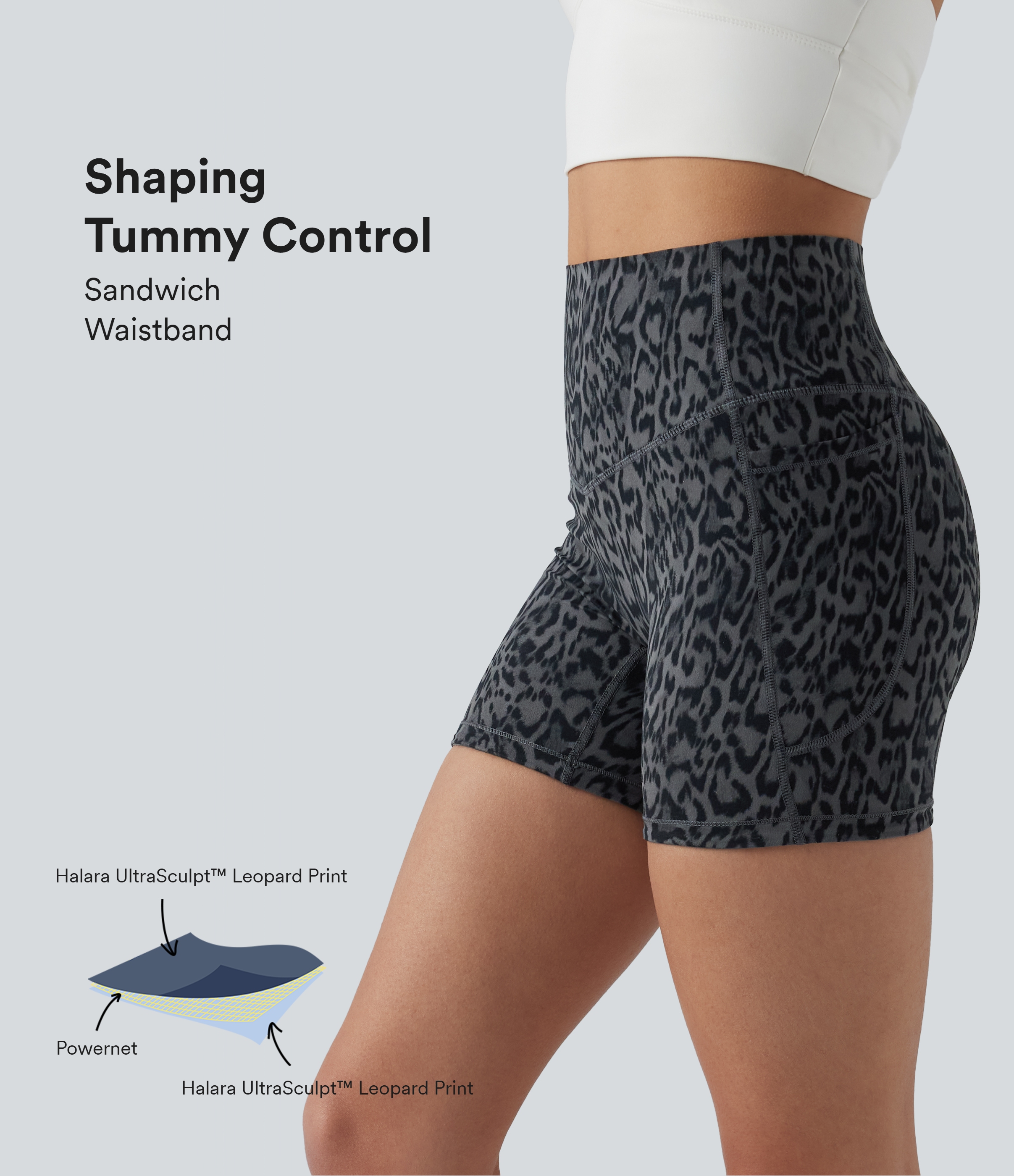 Halara UltraSculpt™ Leopard Print High Waisted Tummy Control Training Biker Shorts 5'' with Pockets