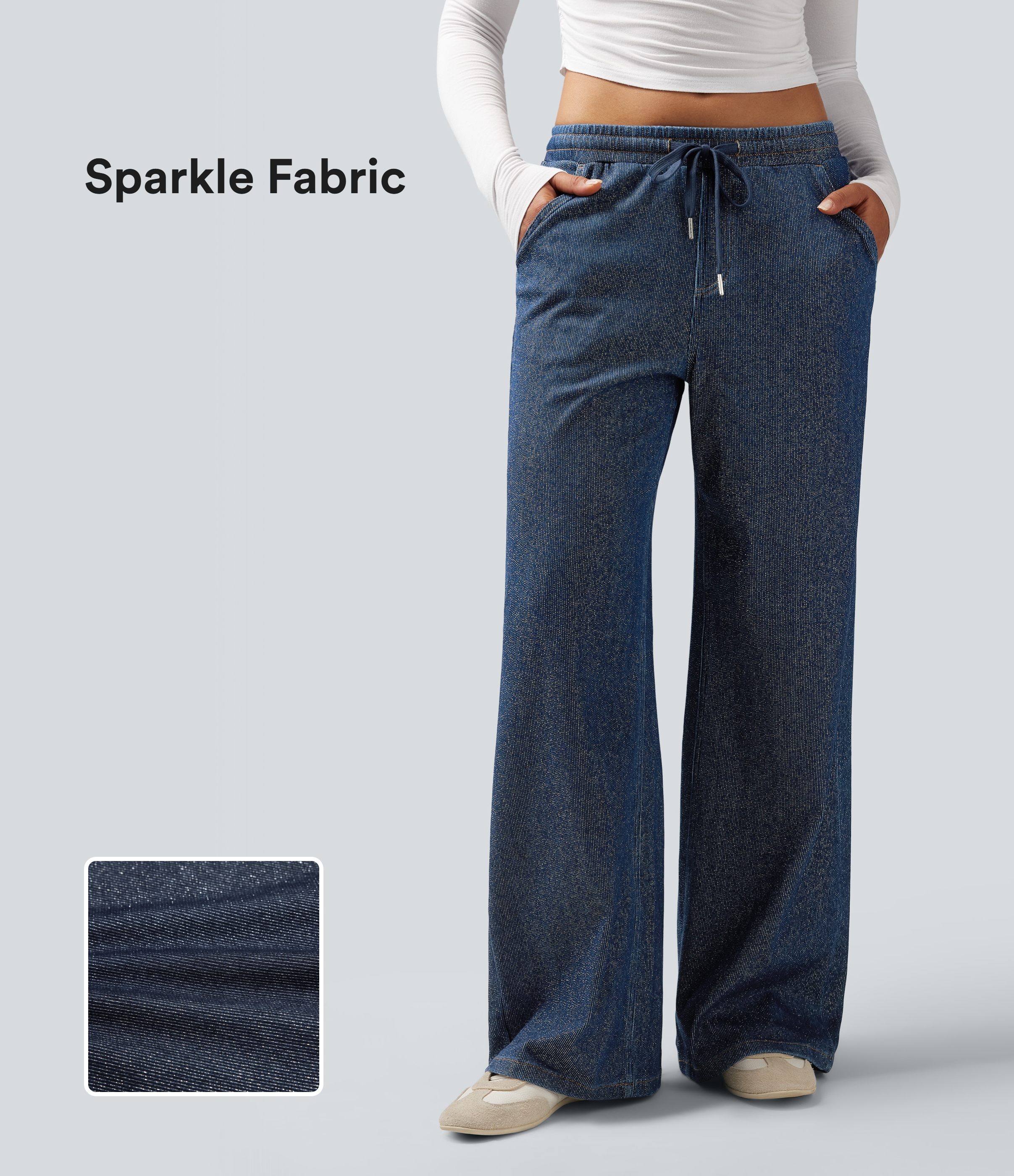 Jogging taille basse Halara Flex™ jambes larges, effet sparkle, avec poches