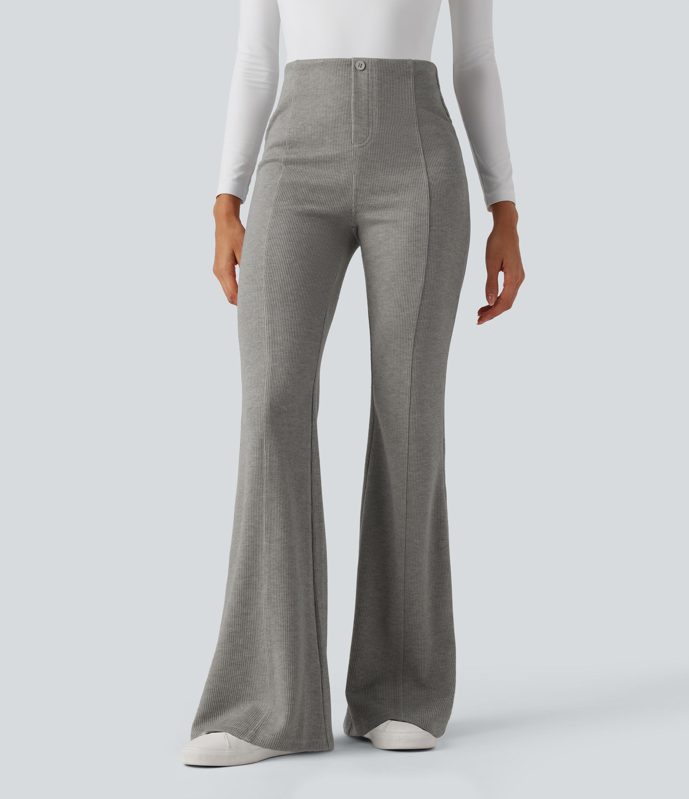 Women's Ribbed High Waisted Tummy Control Casual Flare Pants - Halara