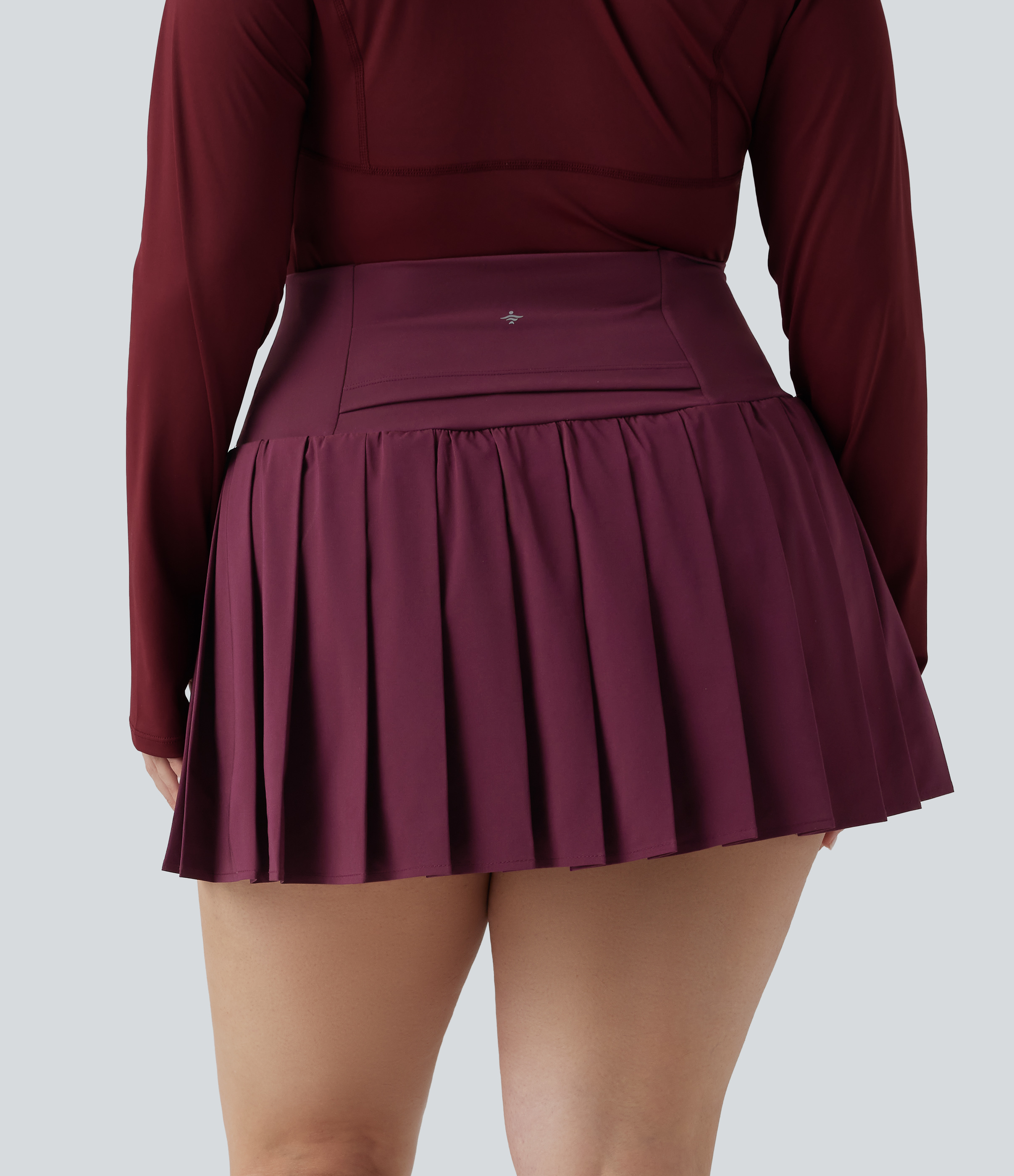 Amaranth Plus Size Breezeful™ High Waisted Pleated 2-in-1 Asymmetric Hem Quick Dry Mini Yoga Skirt with Pockets / 2