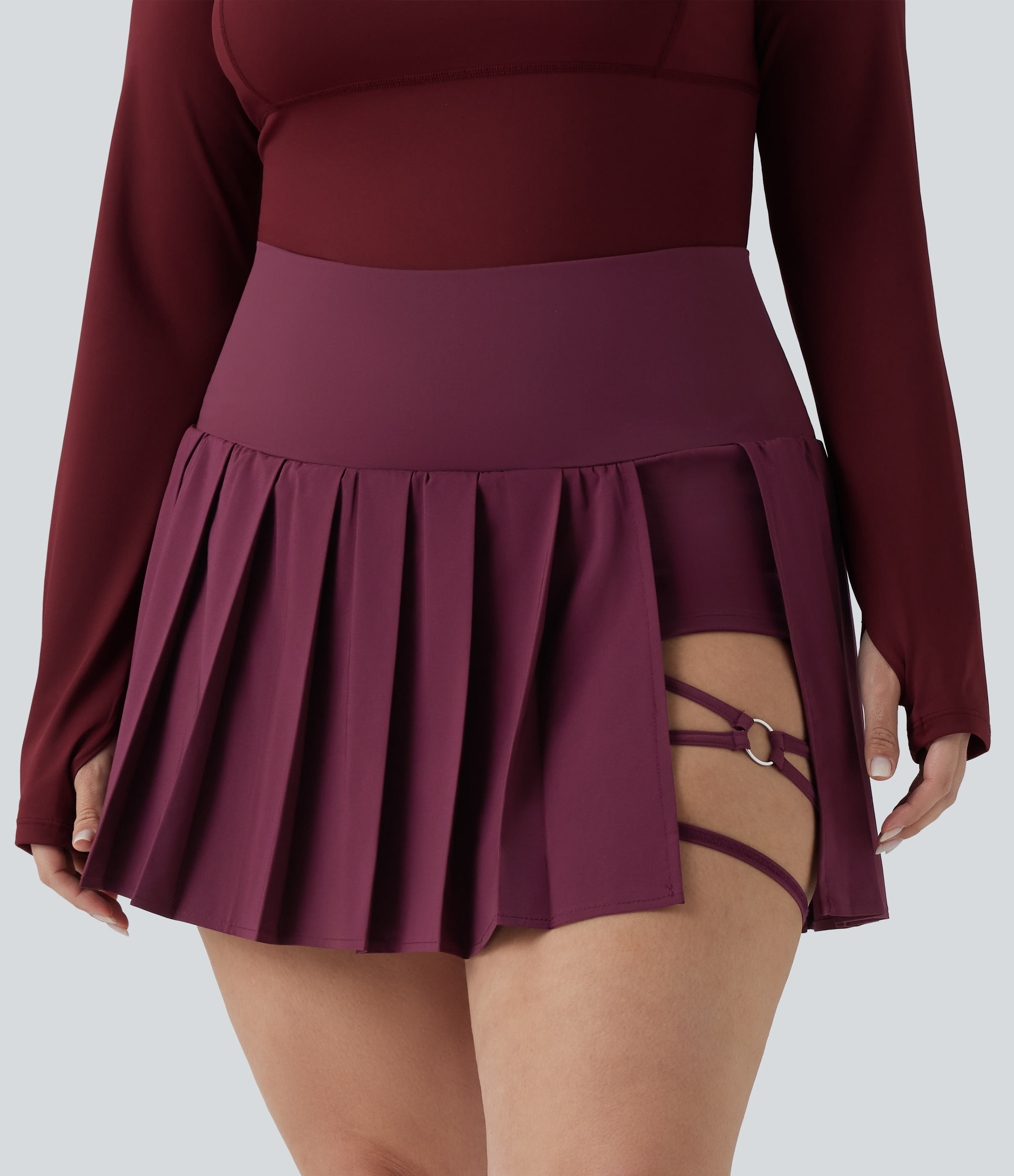 Breezeful™ Jupe-short yoga mini 2-en-1 grande taille à plis et ourlet asymétrique, taille haute, séchage rapide avec poches