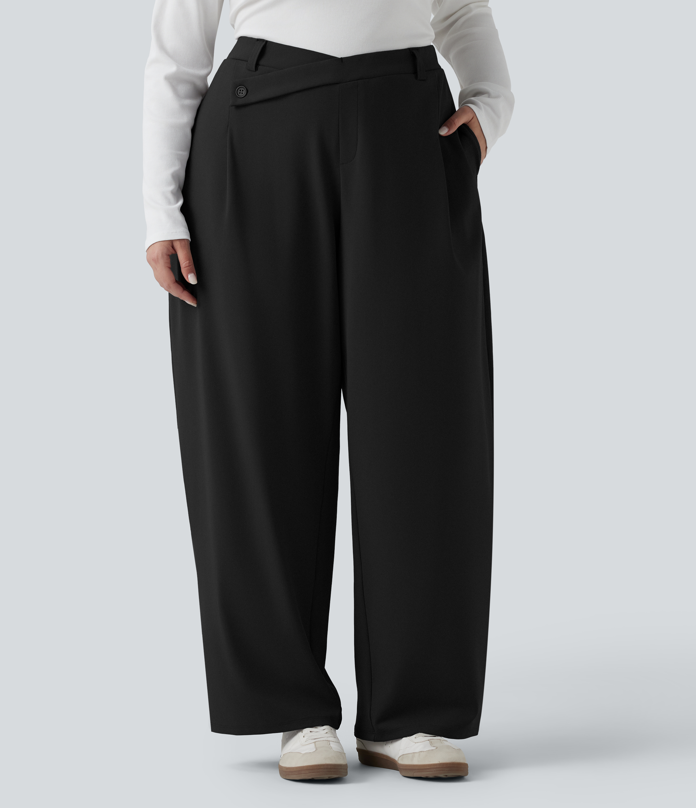 Halara Flex™ DayStretch Pantalon tailleur grande taille asymétrique fuselé taille haute avec poches