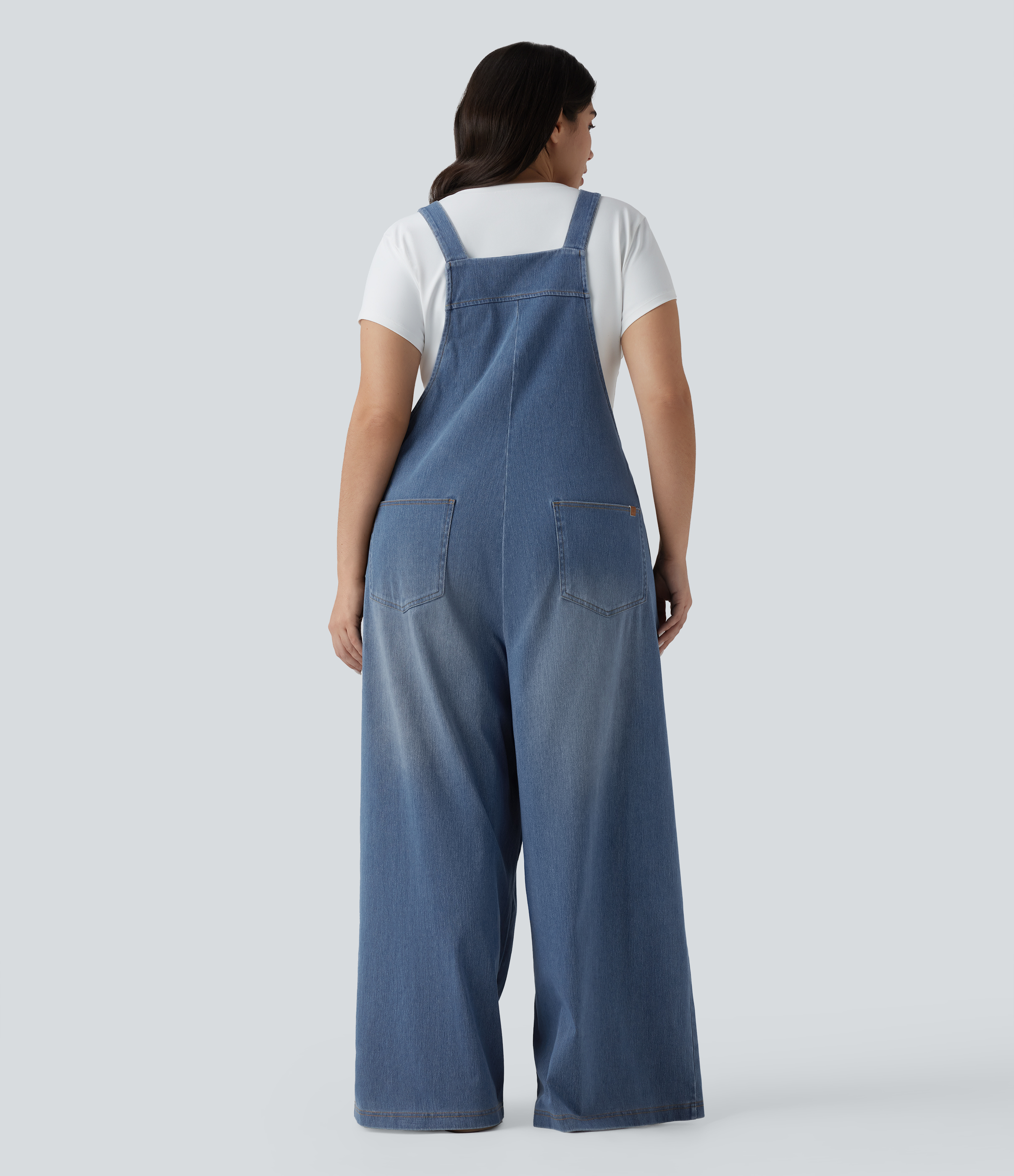  Blue Jasper Denim Plus Size Halara Flex™ Square Neck Washed Denim Casual Dungarees with Pockets / 2
