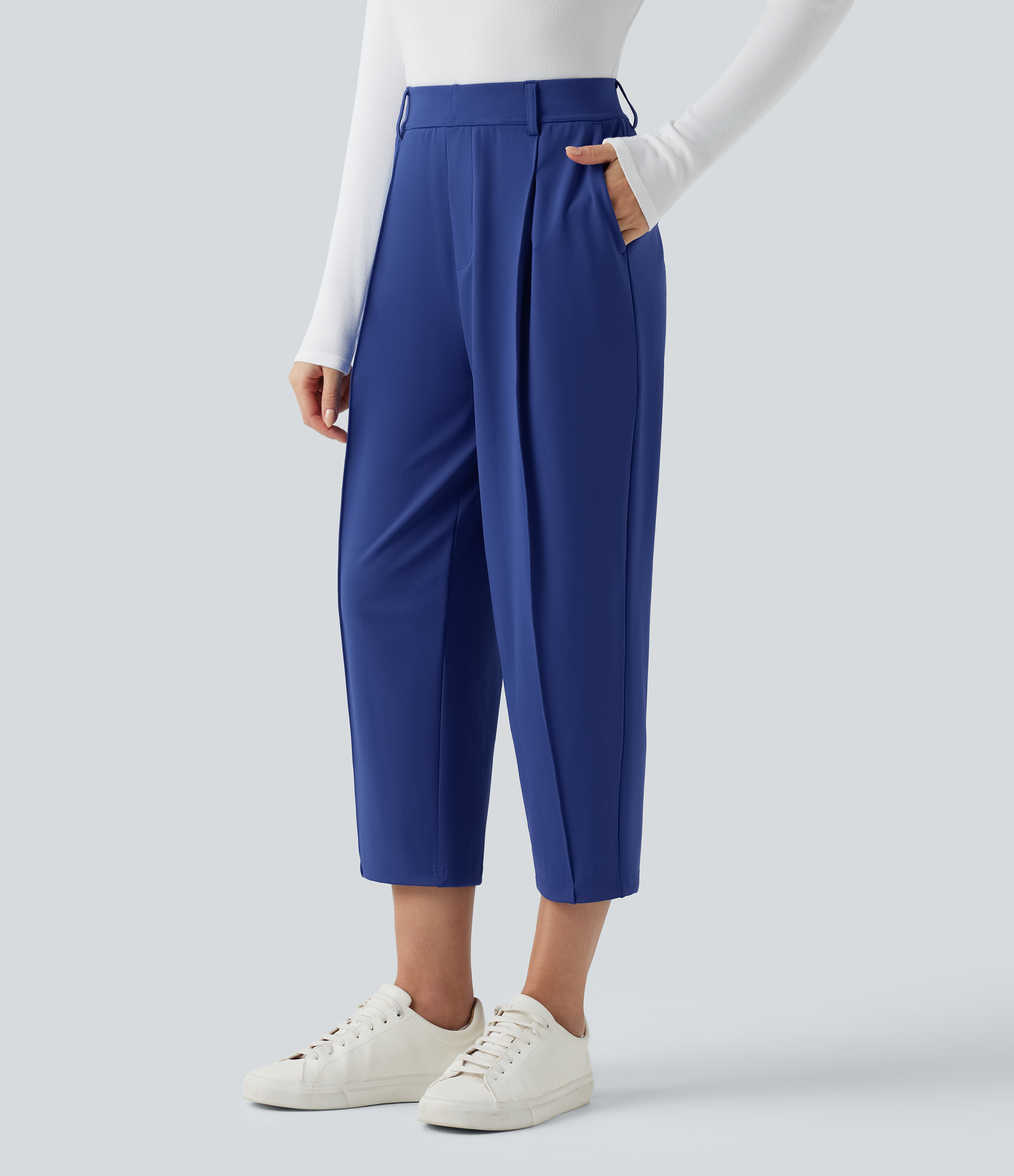 Halara Flex™ DayStretch - Kurze, schmal geschnittene Arbeits-Hose mit hohem Bund und Seitentaschen