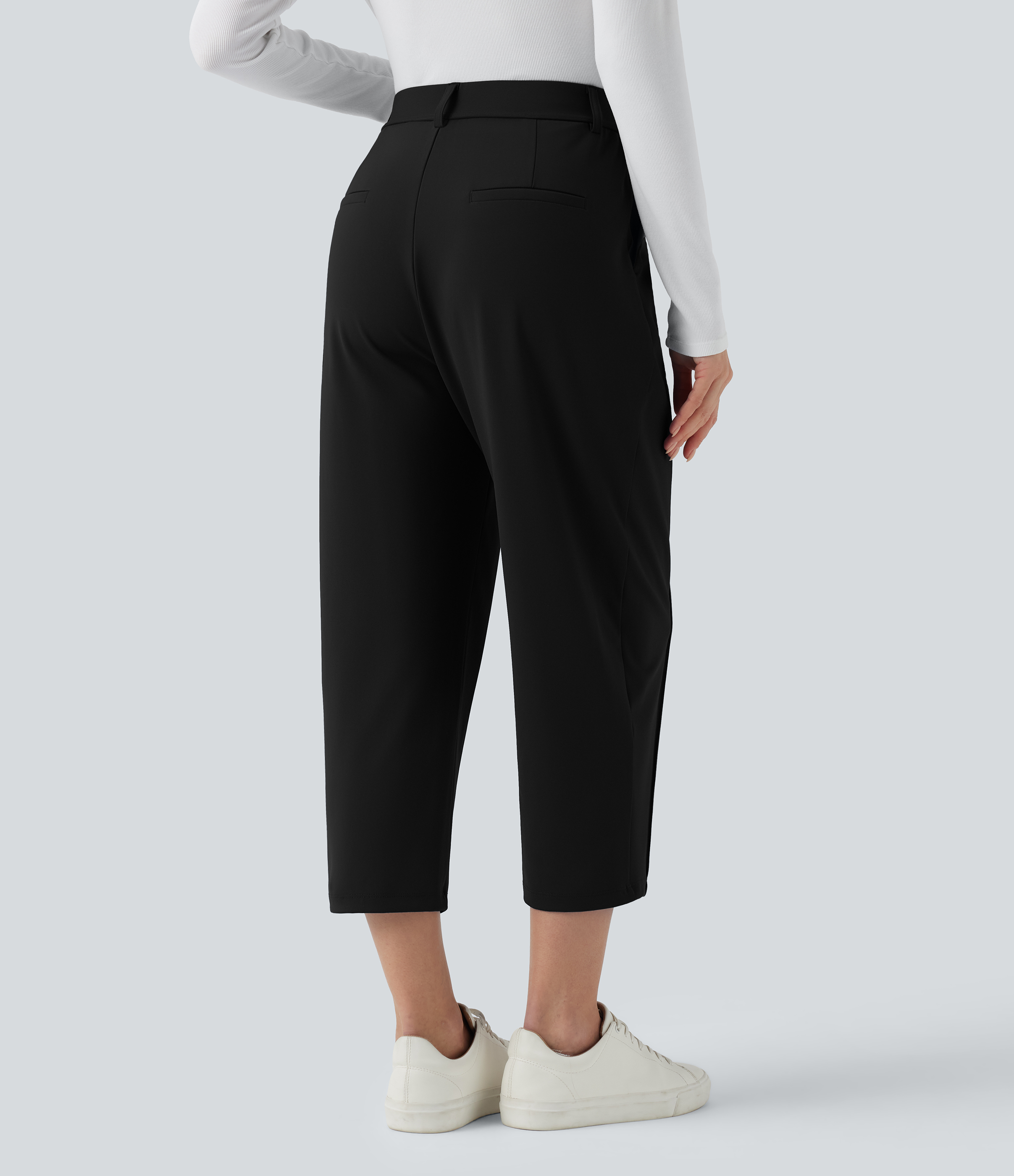 Noir Pantalon tailleur court fuselé taille haute Halara Flex™ DayStretch avec poches / 2