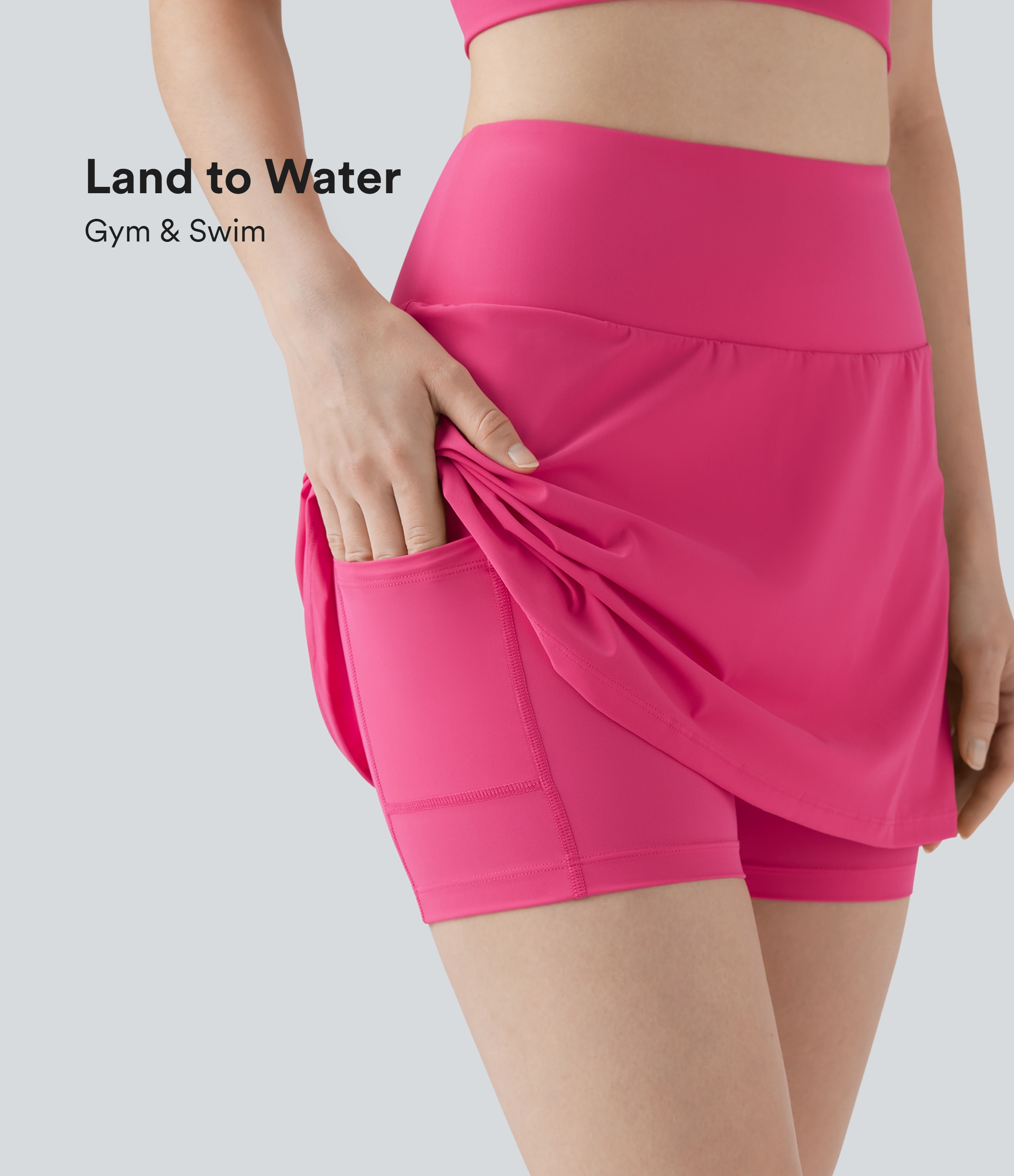 Land to Water High Waisted 2-in-1 Bikini Skirt Swimsuit with Pocket