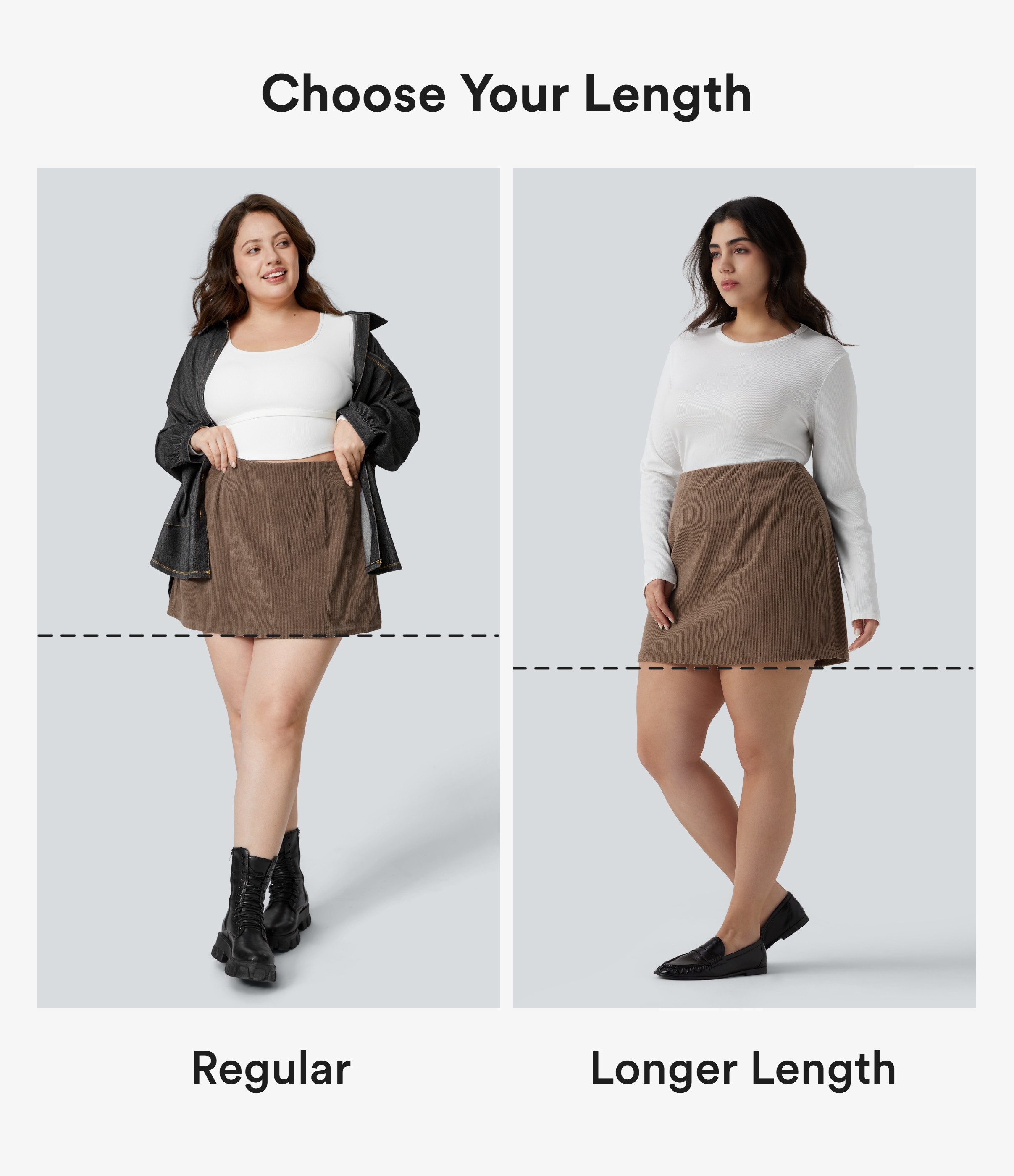 Acorn Plus Size High Waisted 2-in-1 A Line Mini Corduroy Casual Skirt-Longer Length / 2