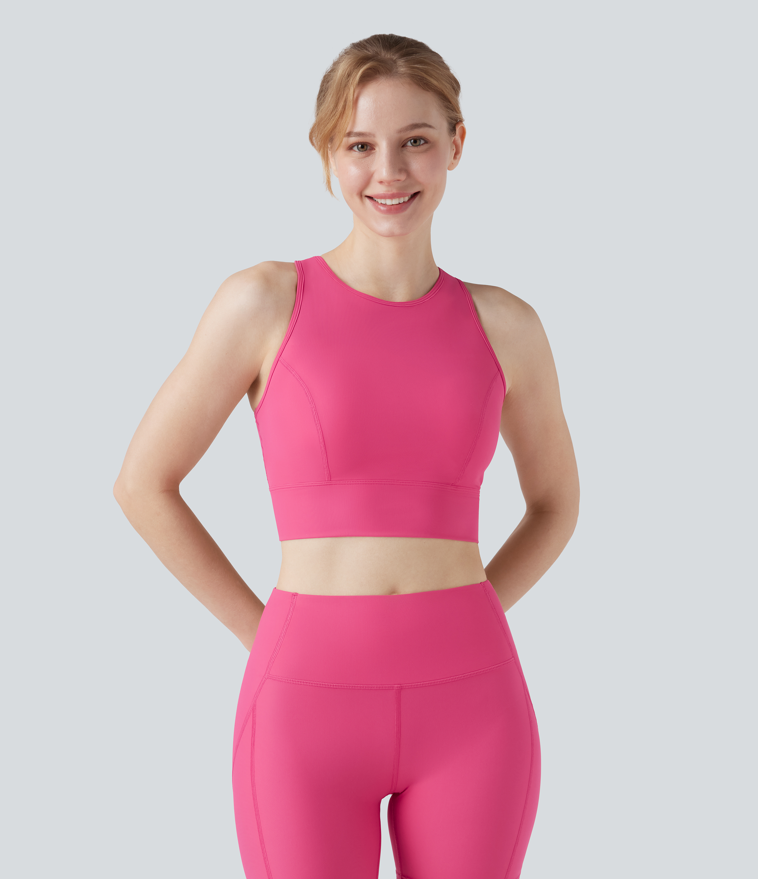 Claret Red Land to Water Crisscross Back Built-in Bra Cropped Tankini Top Swimsuit / 2