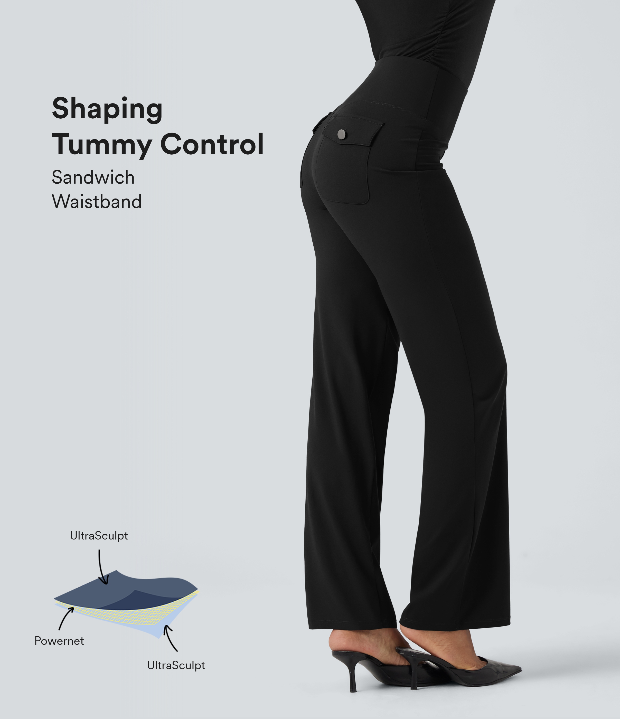 Pantalon de travail droit gainant taille haute avec poches Halara UltraSculpt™