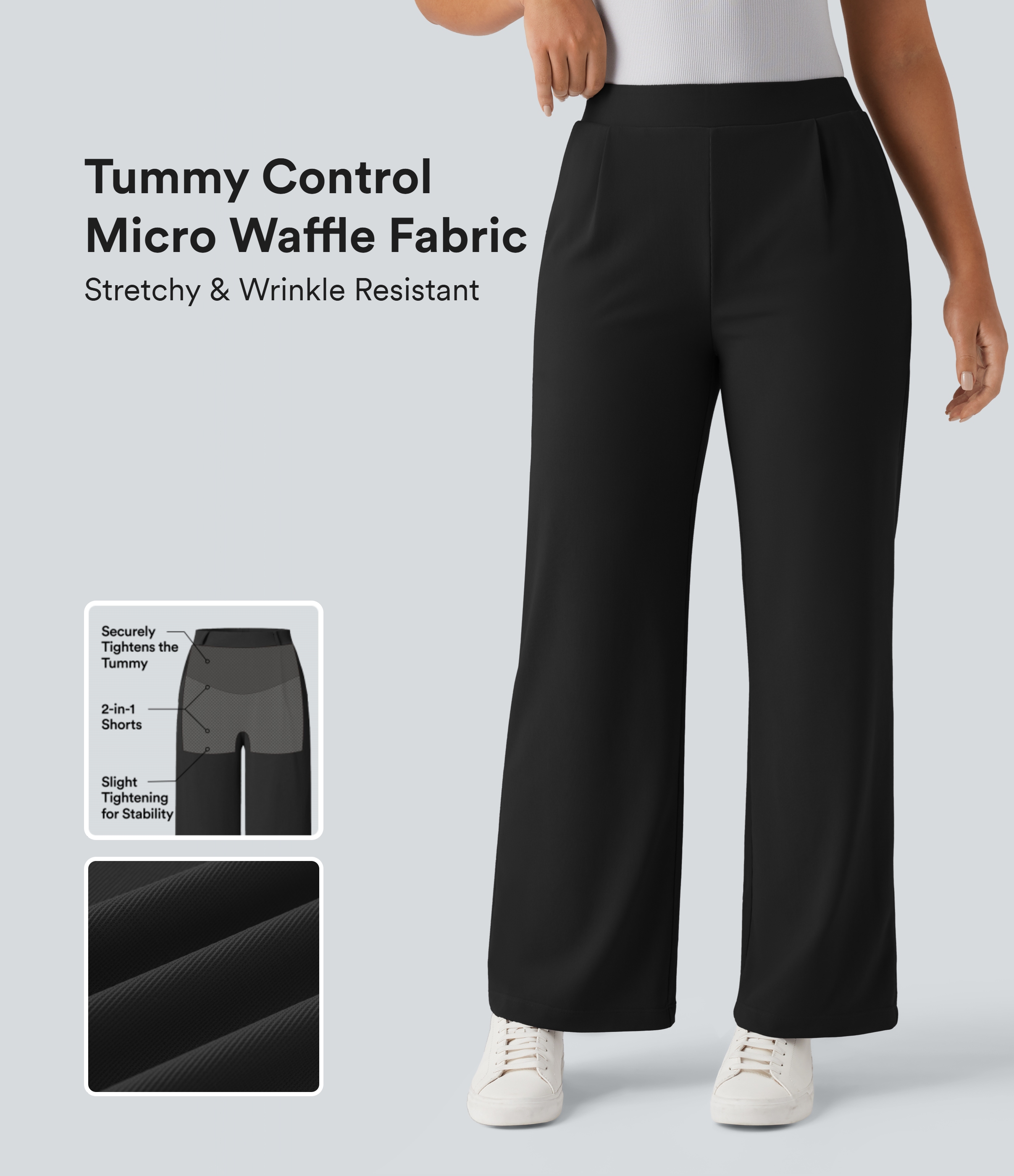 Halara Flex™ High Waisted Tummy Control Body Sculpt Waist-Slimming Wide Leg Micro Waffle Work Pants with Pockets