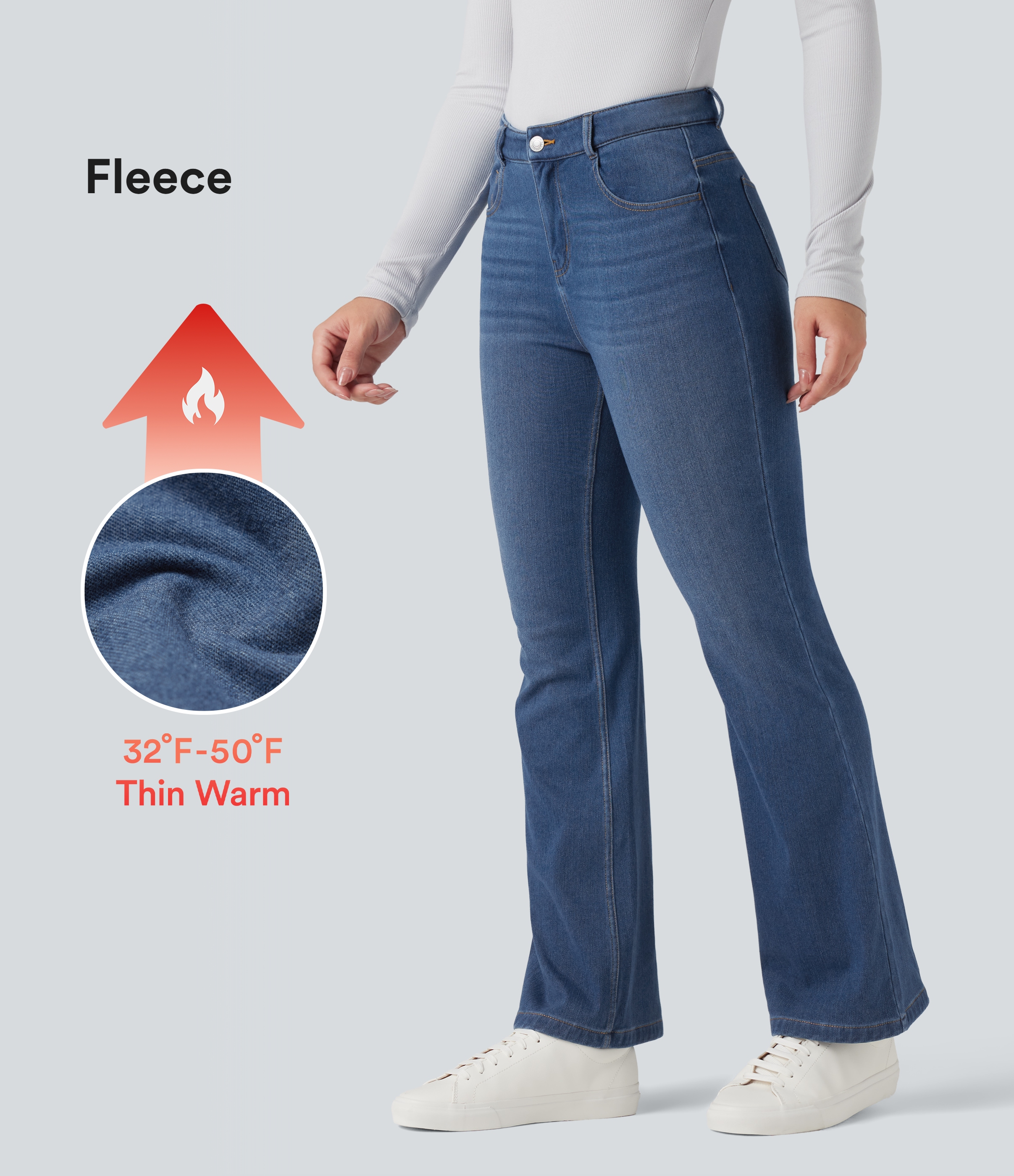 Halara Flex™ Denim Heat - Flare-Jeans mit mittelhohem Bund und Seitentaschen