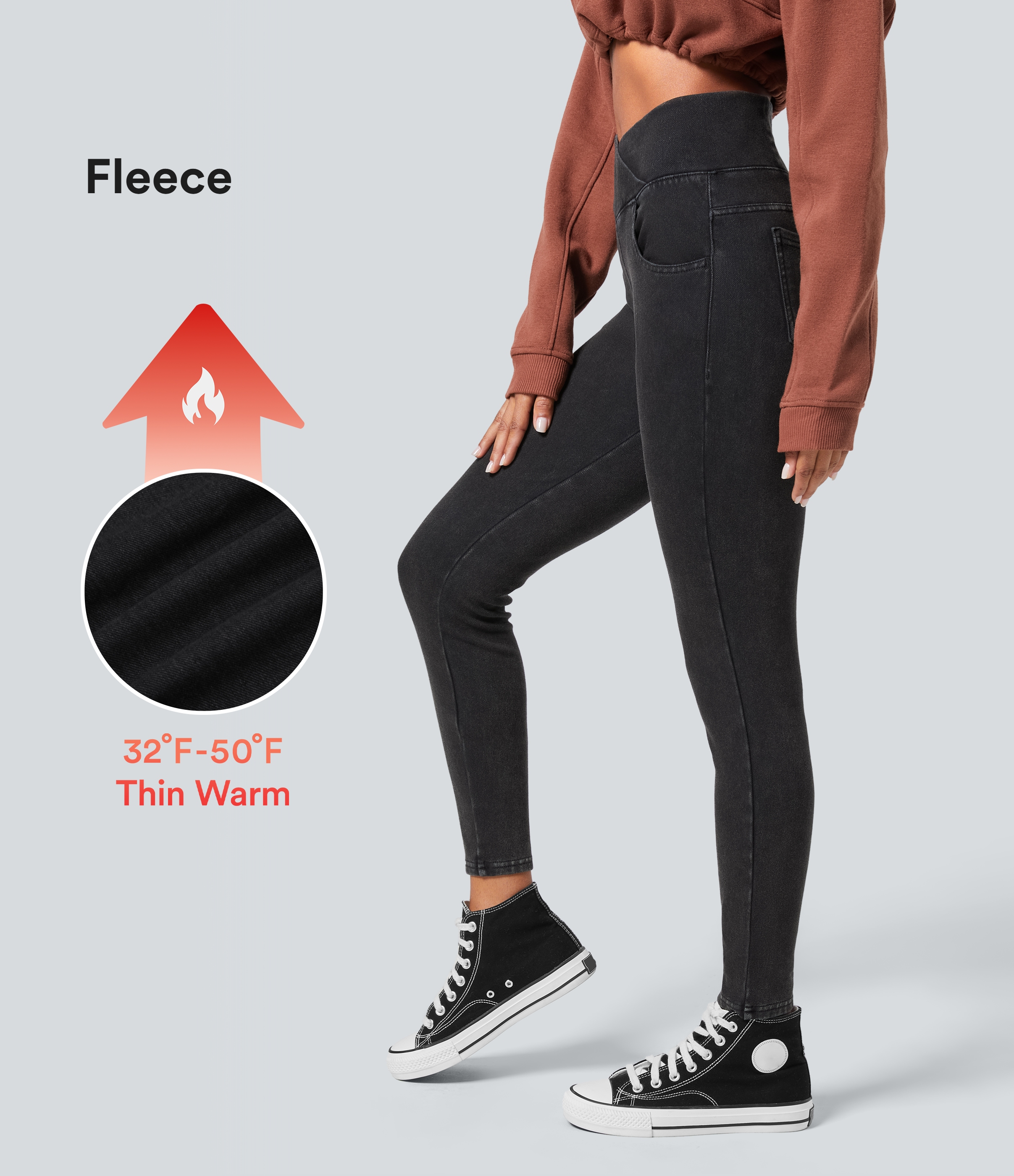 Gloomy Black Denim Halara Flex™ 7/8 legíny s vysokým pasem, překříženými kapsami, z denimu, teplé a pohodlné / 1