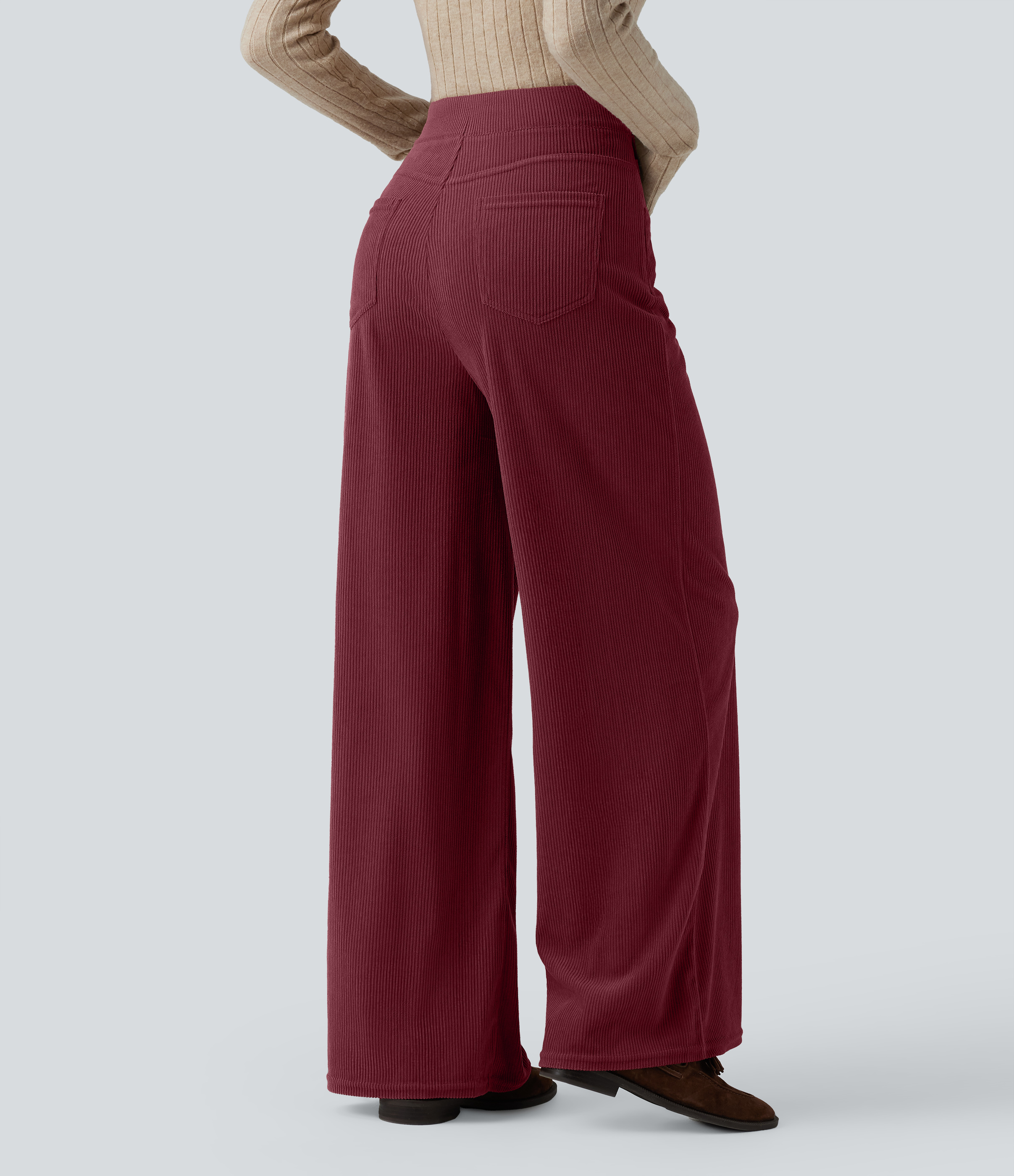 Pomegranate Pantalon velours côtelé tailleur et large Halara Flex™, taille haute, avec poches / 2