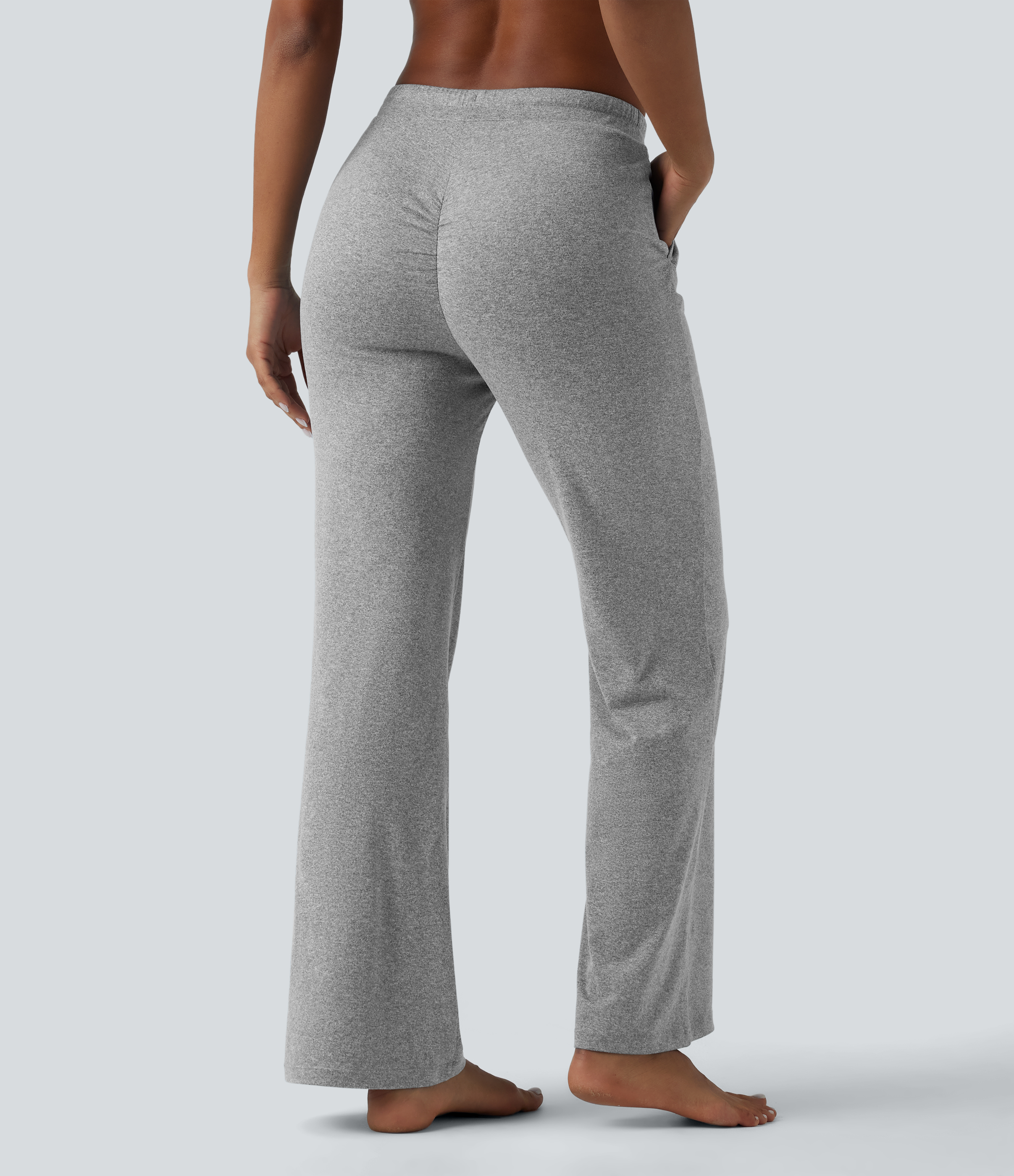 Fog Gray Йога панталон с bootcut разкрояване, меланж, със средна талия, връзка на талията и набиране, с джобове. / 2