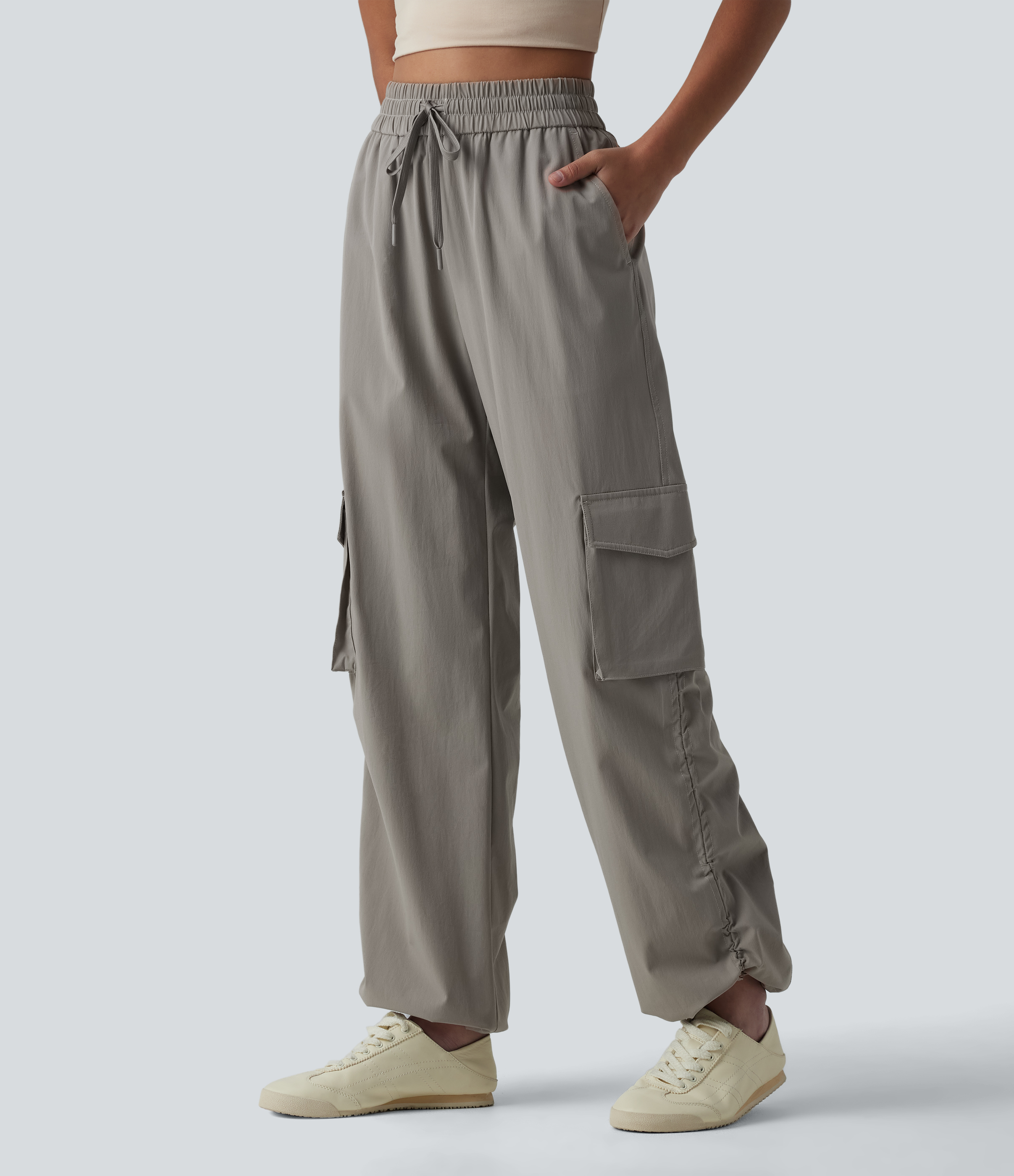 High Waisted Drawstring Casual Cargo Baggy Joggers with Pockets