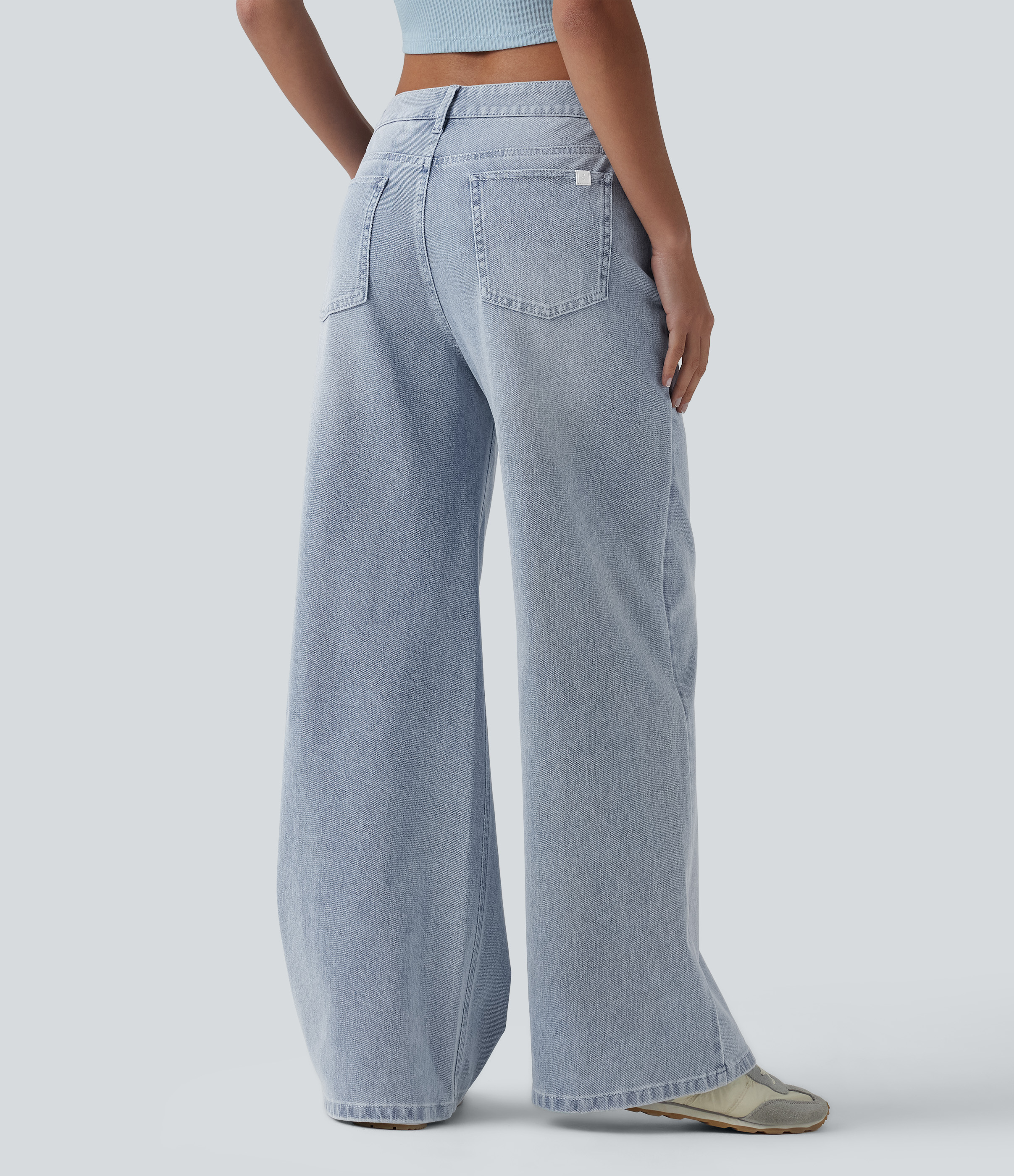 Light Azure Denim Halara Flex™ mid-rise vaskede baggy-jeans med vide ben og lommer / 2