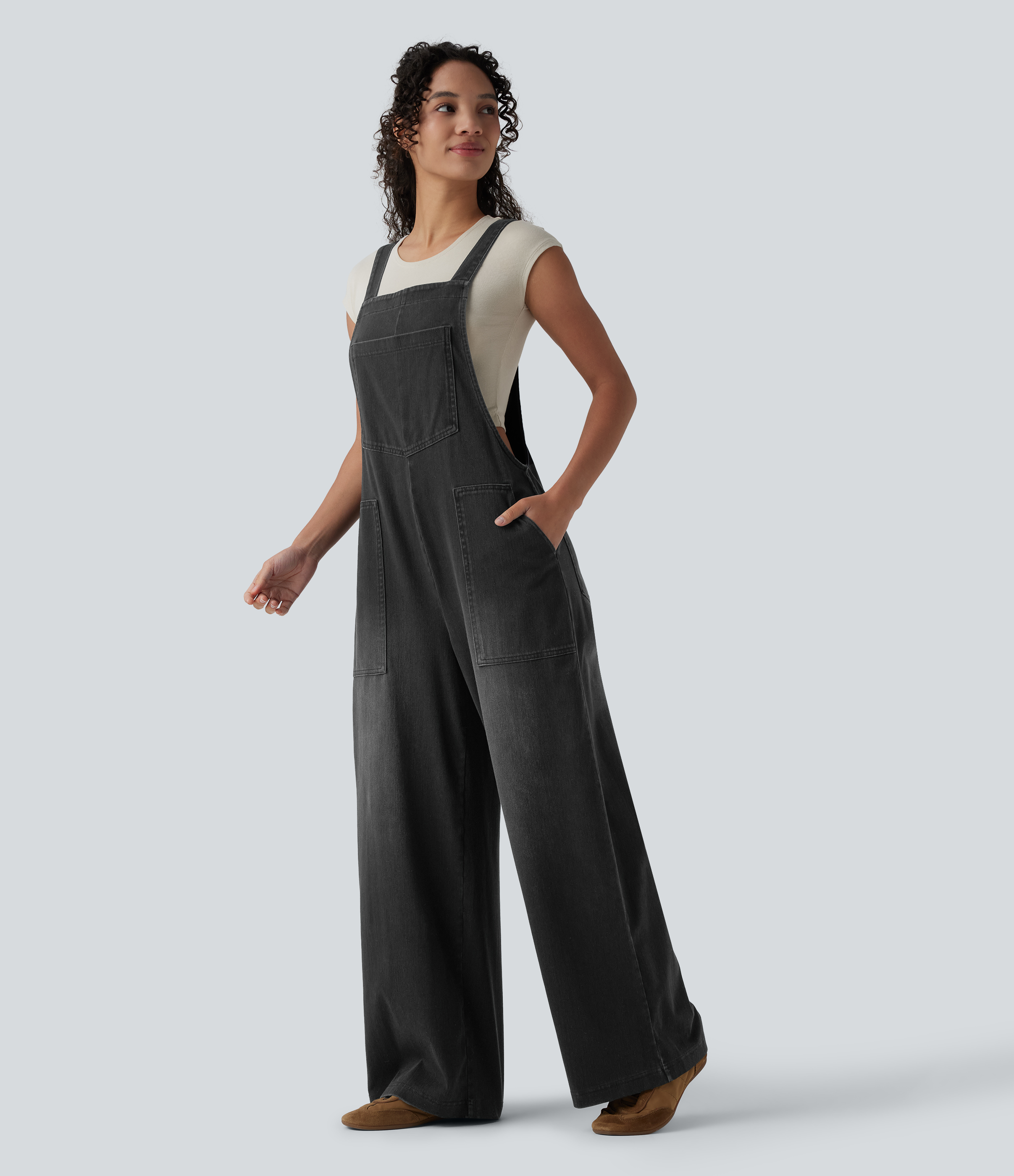 Women's Halara Flex™ Square Neck Washed Denim Casual Overalls with