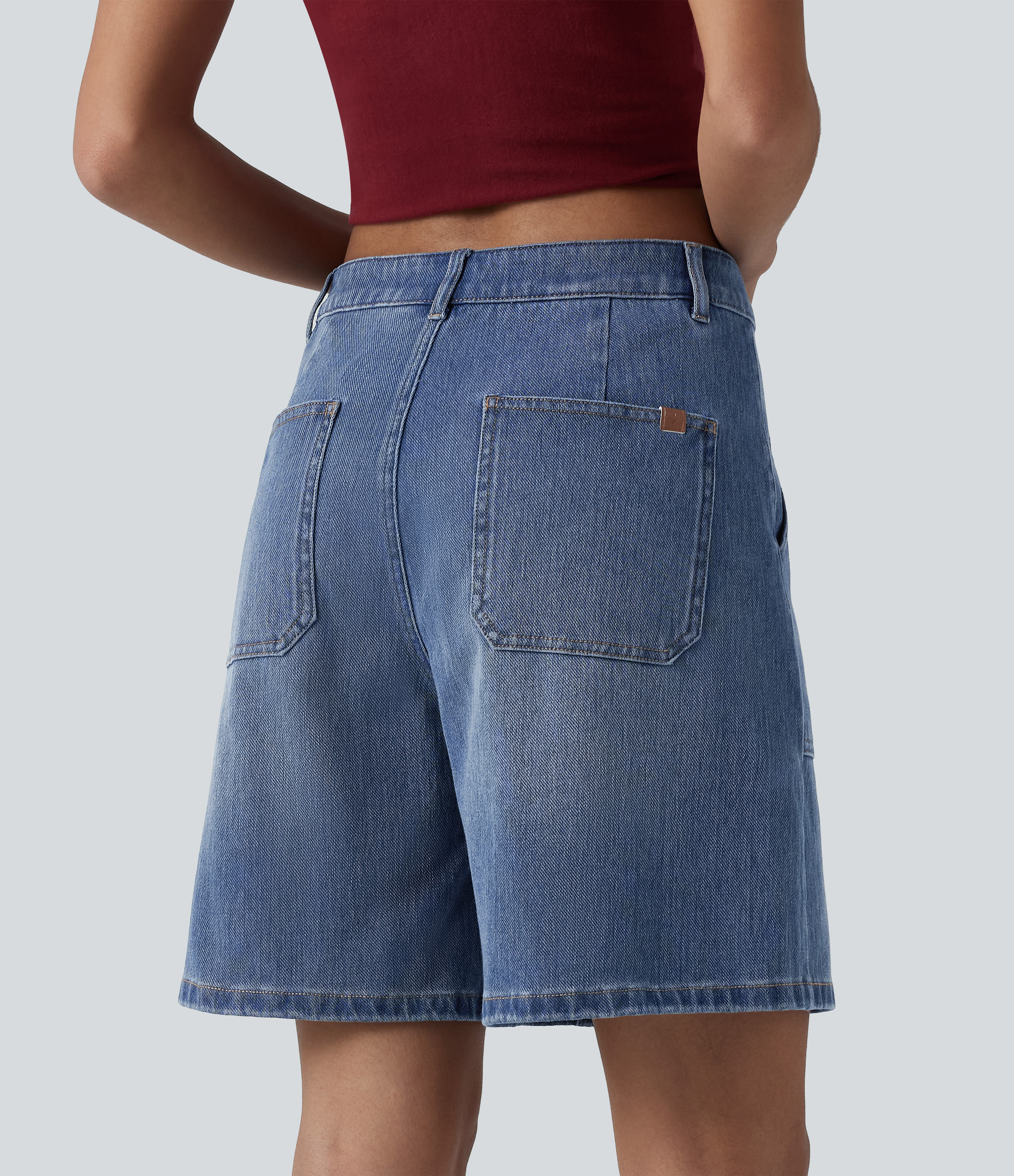 Tide Blue Denim Halara Flex™ Mid Rise Washed Denim Casual Baggy Shorts with Pockets / 2