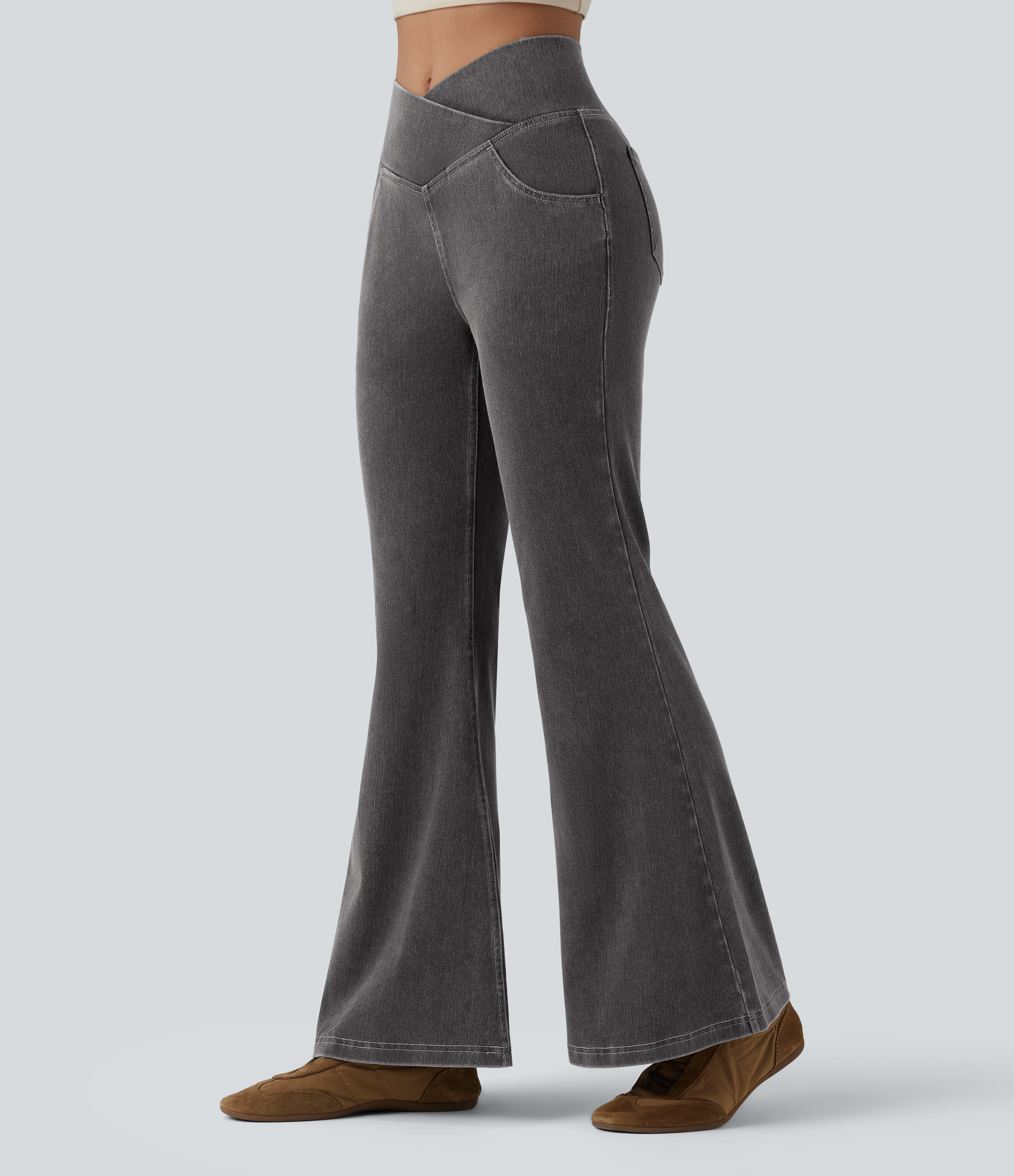 Halara Flex™ High Waisted Crossover Pocket Washed Women Casual Denim Jeans