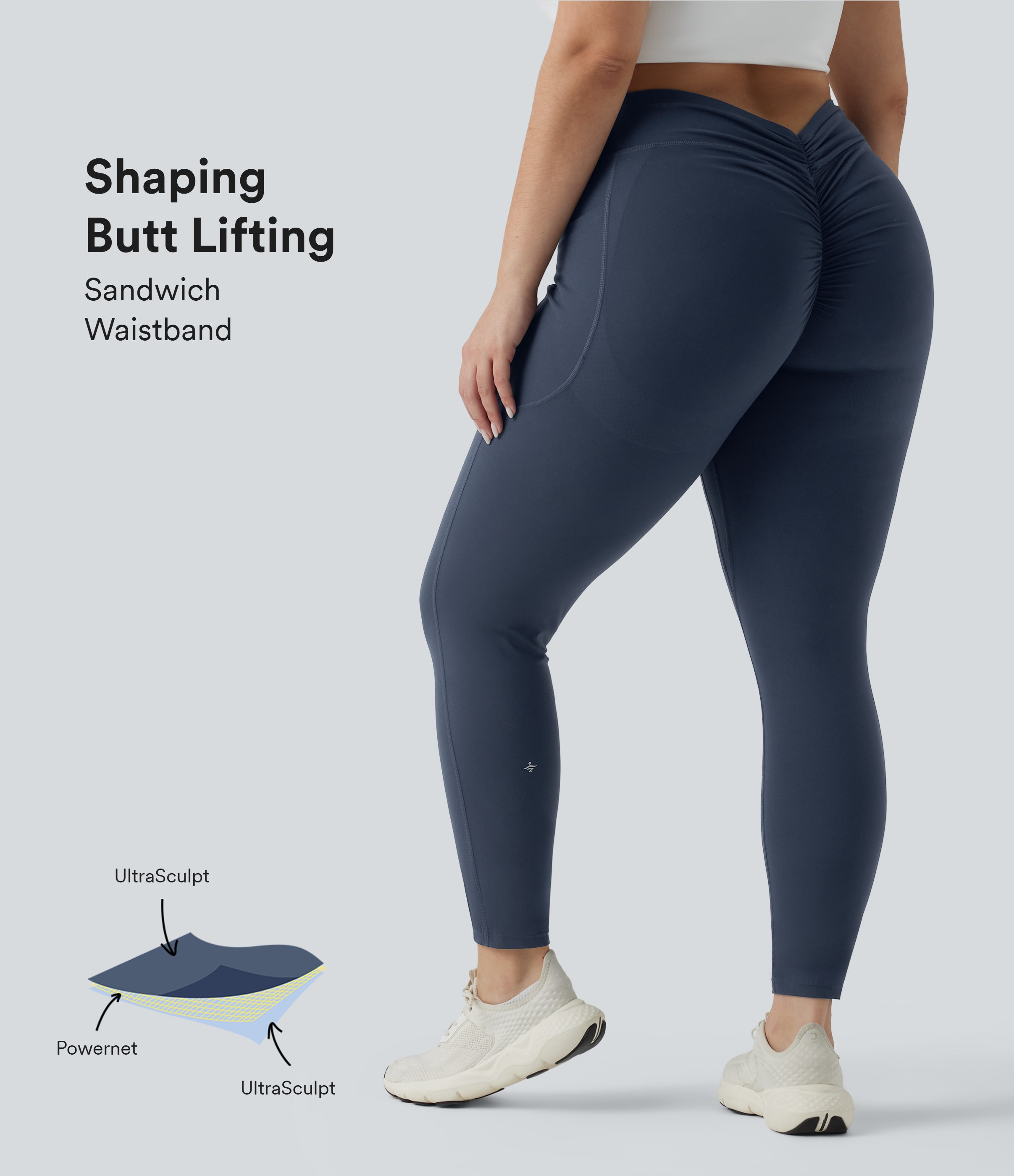 Plus Size Halara UltraSculpt™ High Waisted Tummy Control Butt Lifting Ruched Yoga Leggings with Pockets