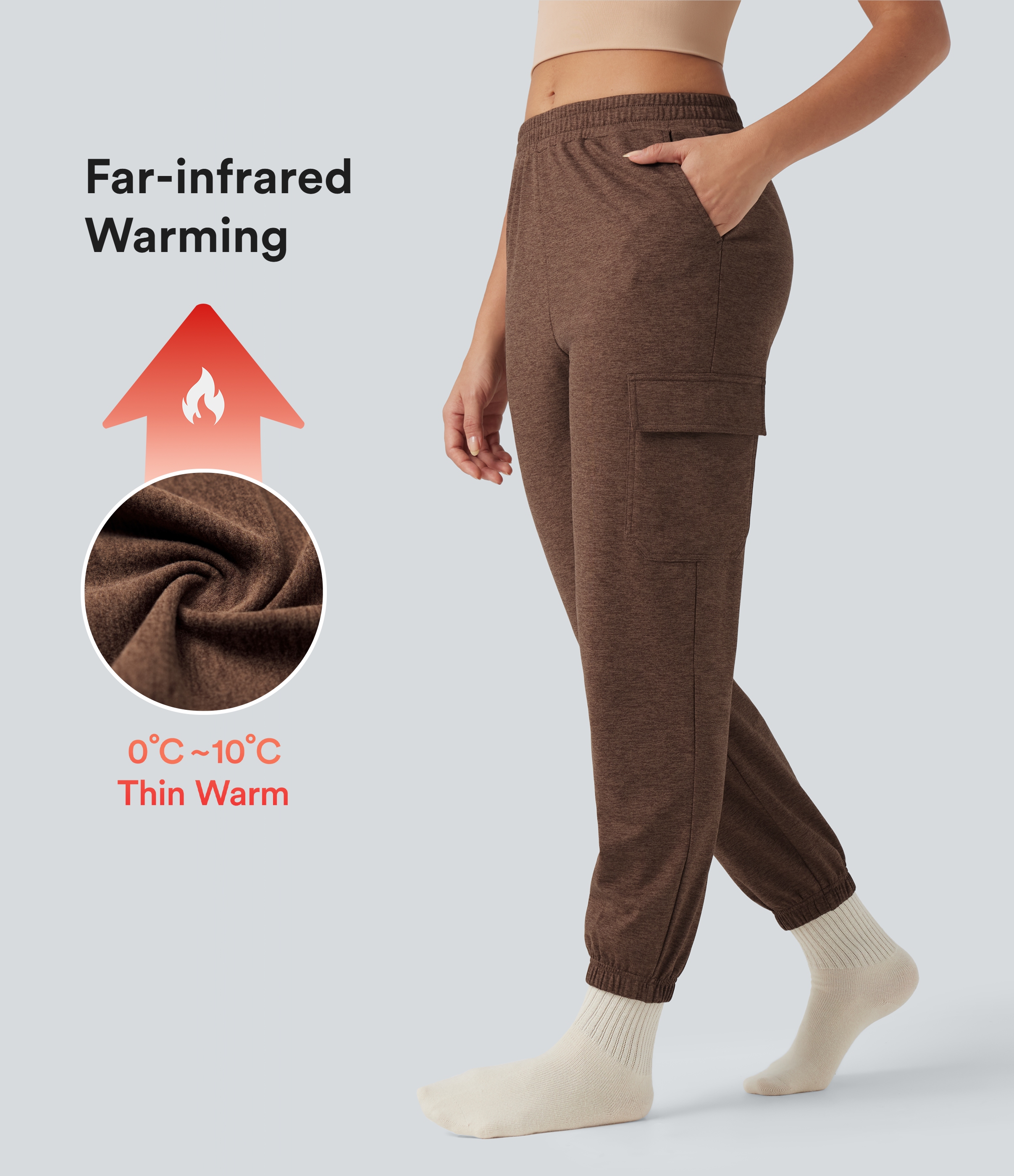 Claystone Mid Rise Quick Dry Heathered Lounge Cargo Warming Joggers with Pockets-UPF40+ / 1