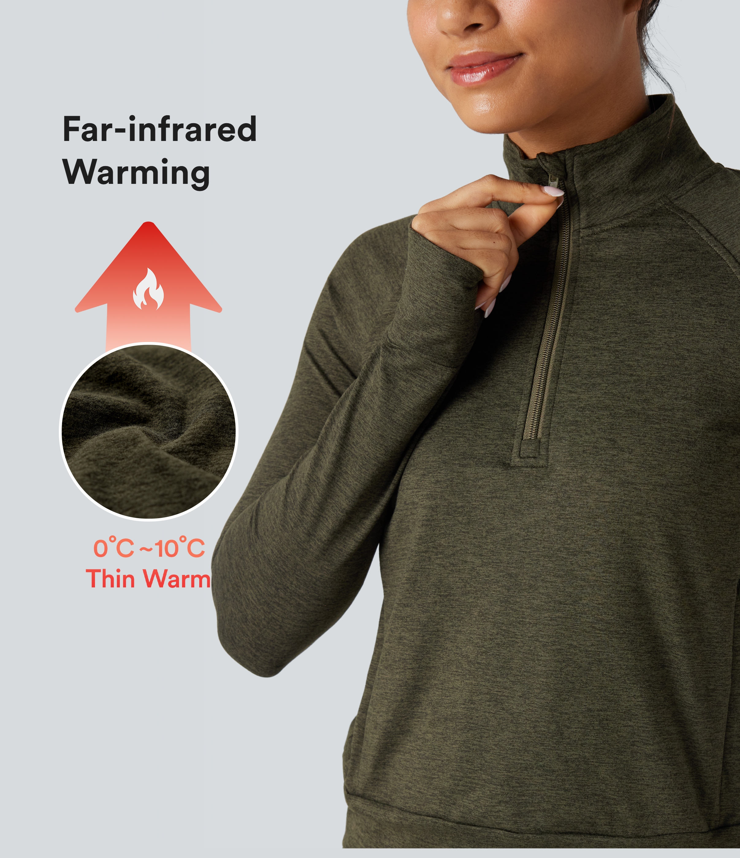 Half Zipper Thumb Holes Quick Dry Fleece Casual Heathered Warming Sweatshirt with Pockets-UPF40+