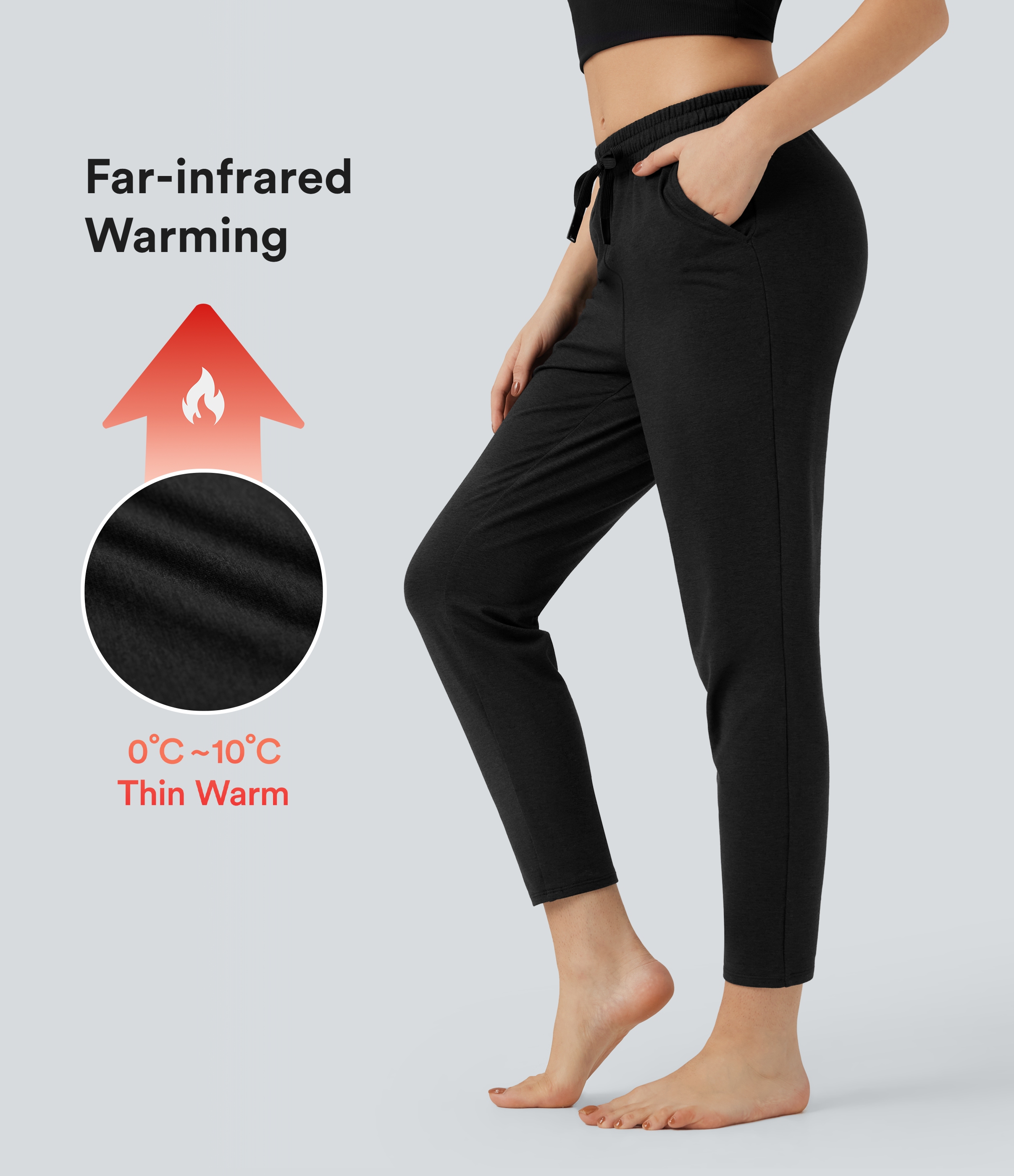 Coal Fade Pantalon jogging détente thermique chiné taille mi-haute séchage rapide avec cordon et poches - UPF40+ / 1