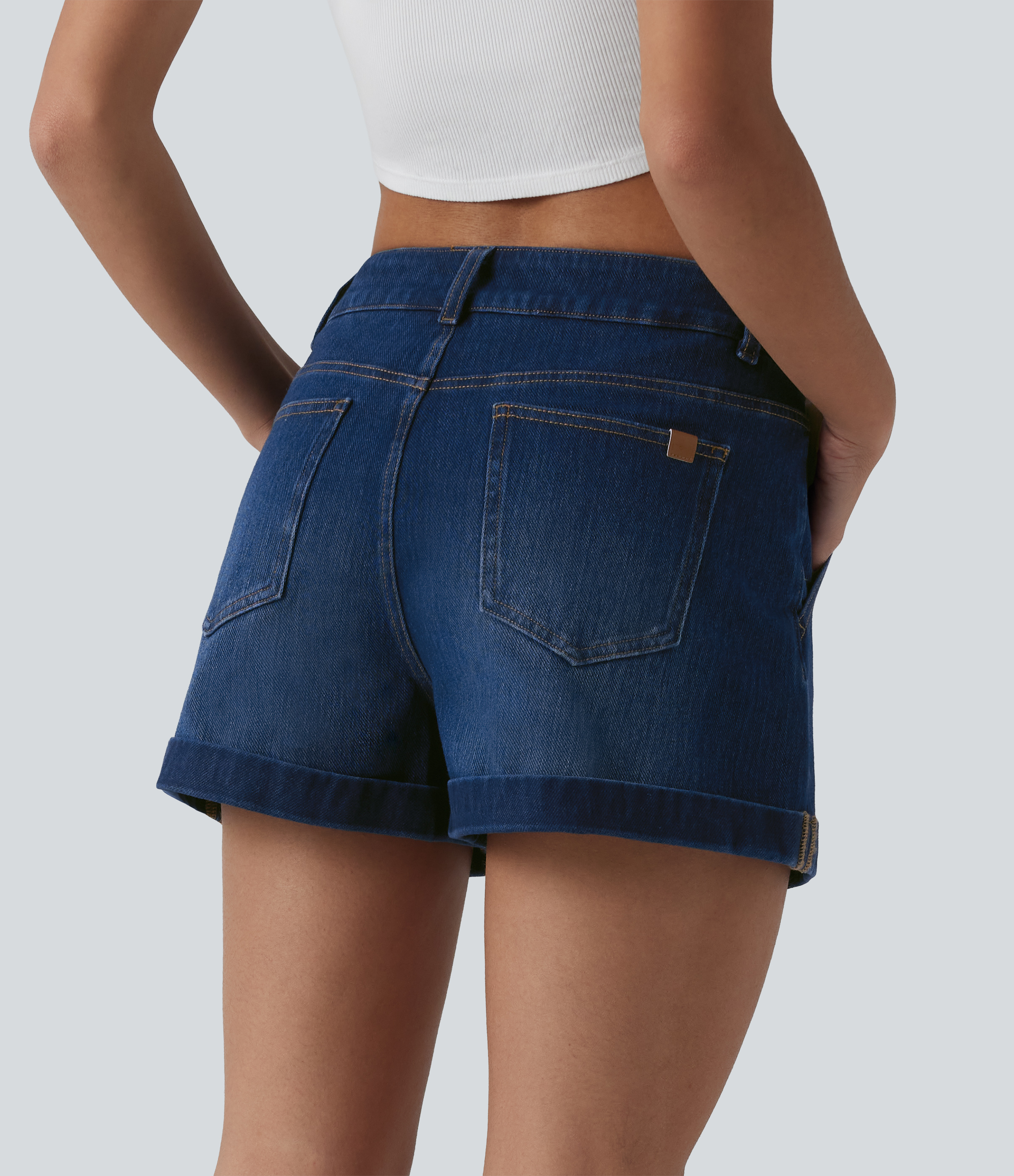 Estate Blue Denim Halara Flex™ - Lässige Denim-Shorts mit niedrigem Bund und mehreren Taschen - 7,6 cm / 2