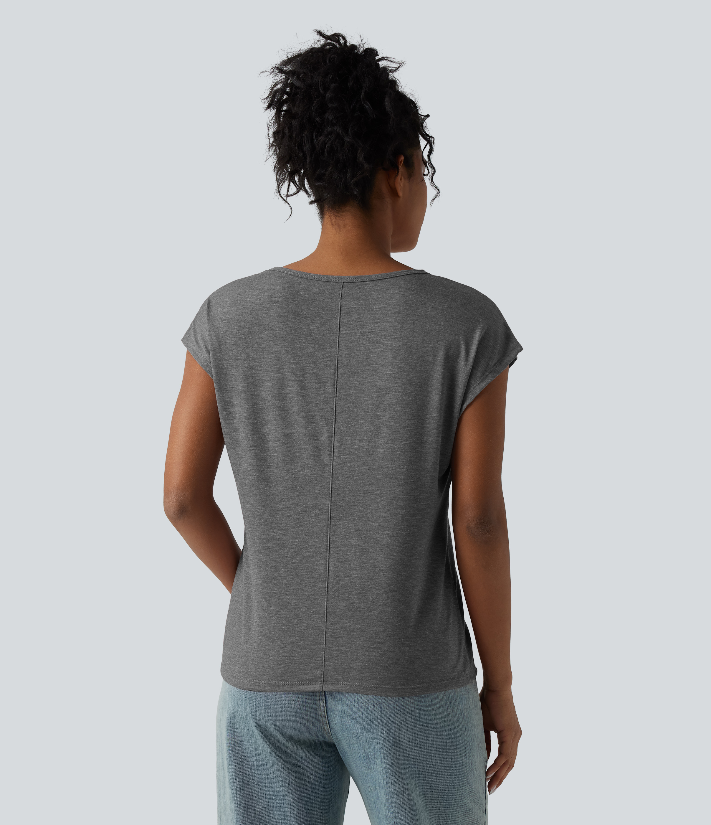 Darl Gray Floral Yarn V Neck Short Sleeve Relaxed Heathered Casual T-Shirt / 2