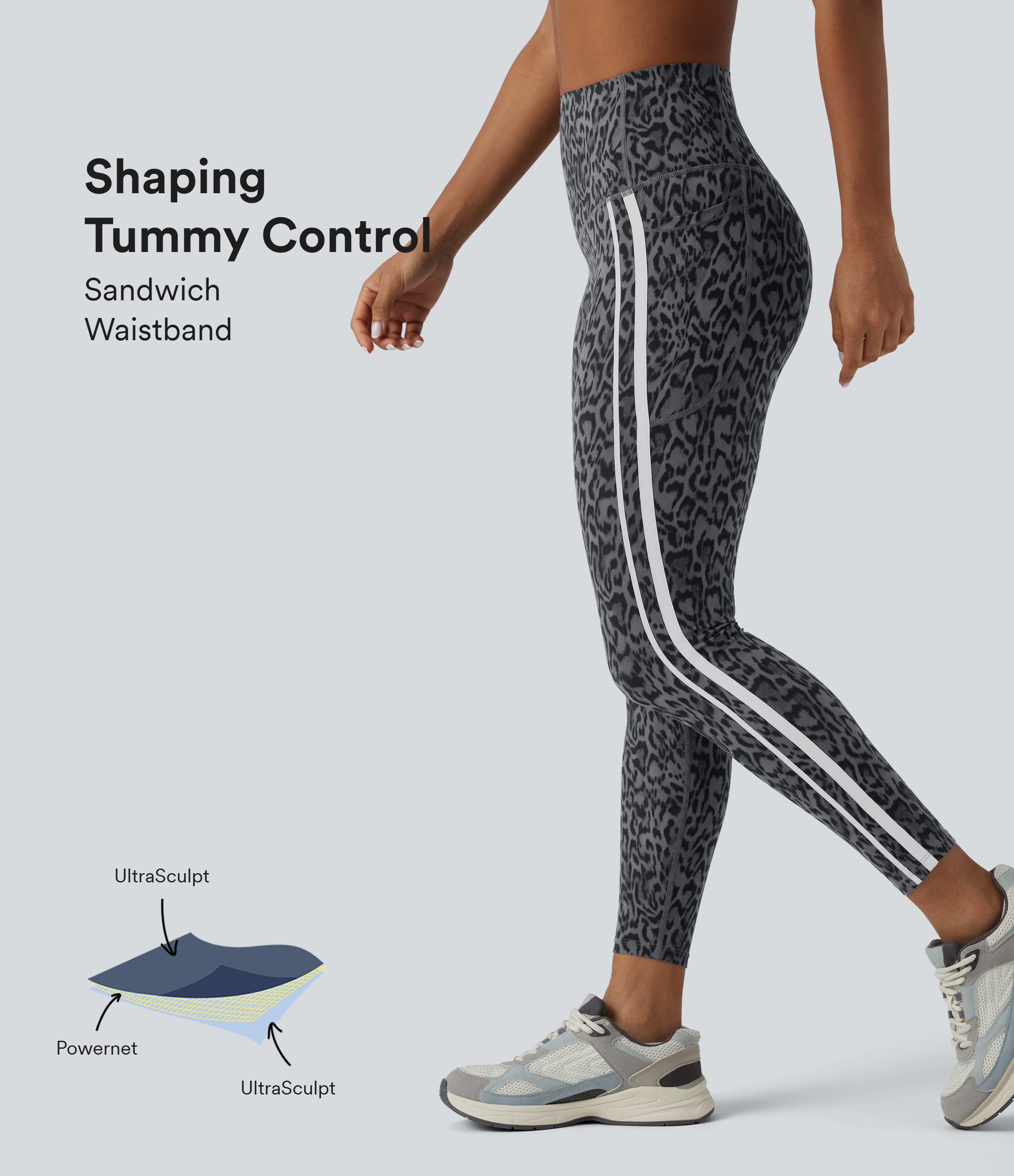 Halara UltraSculpt™ Leopard Print High Waisted Tummy Control Color Block Stripes Training 7/8 Leggings with Pockets