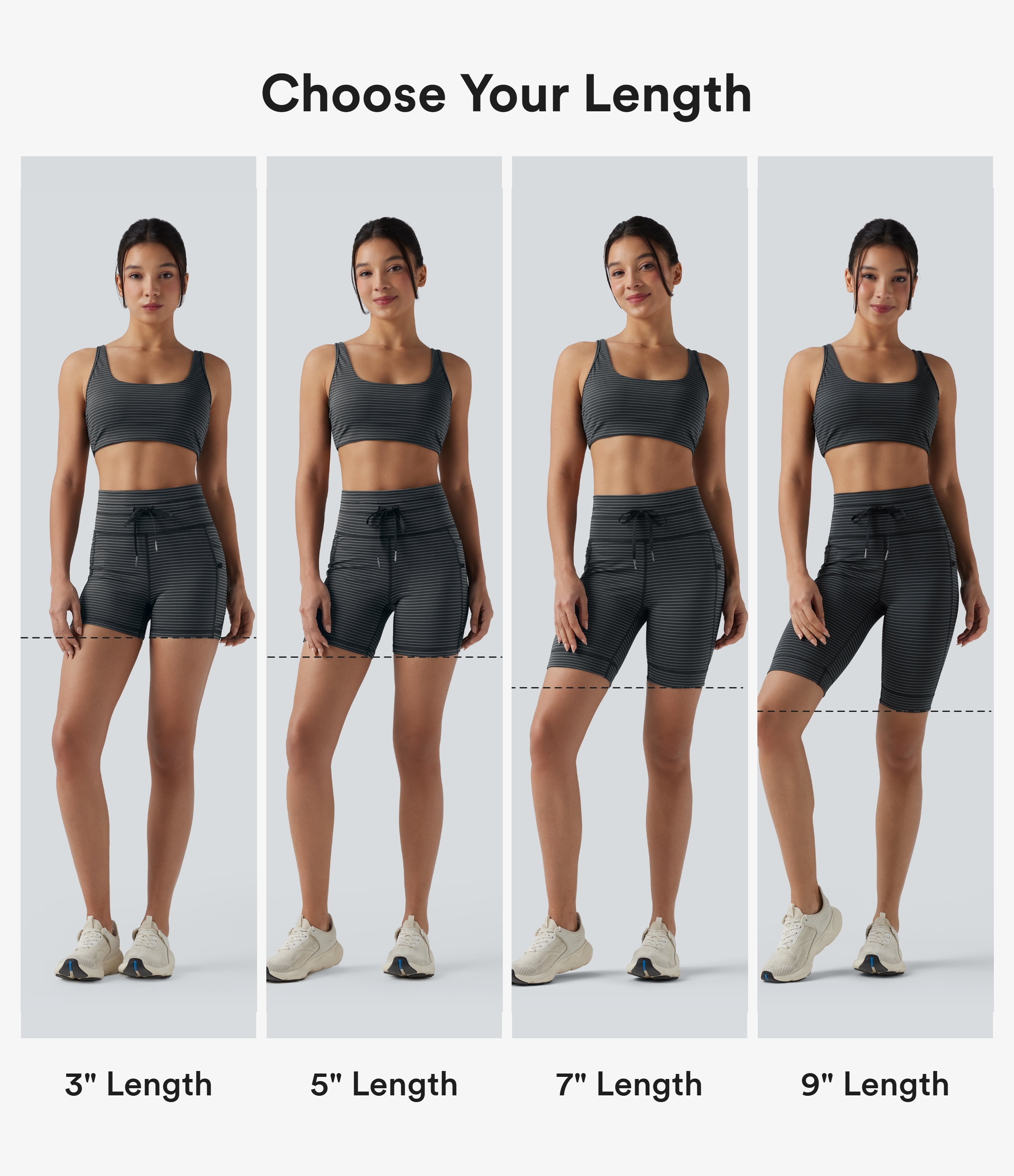 Steel Stripe High Waisted Drawstring Striped Yoga Bike Running Shorts 3'' with Pockets / 2