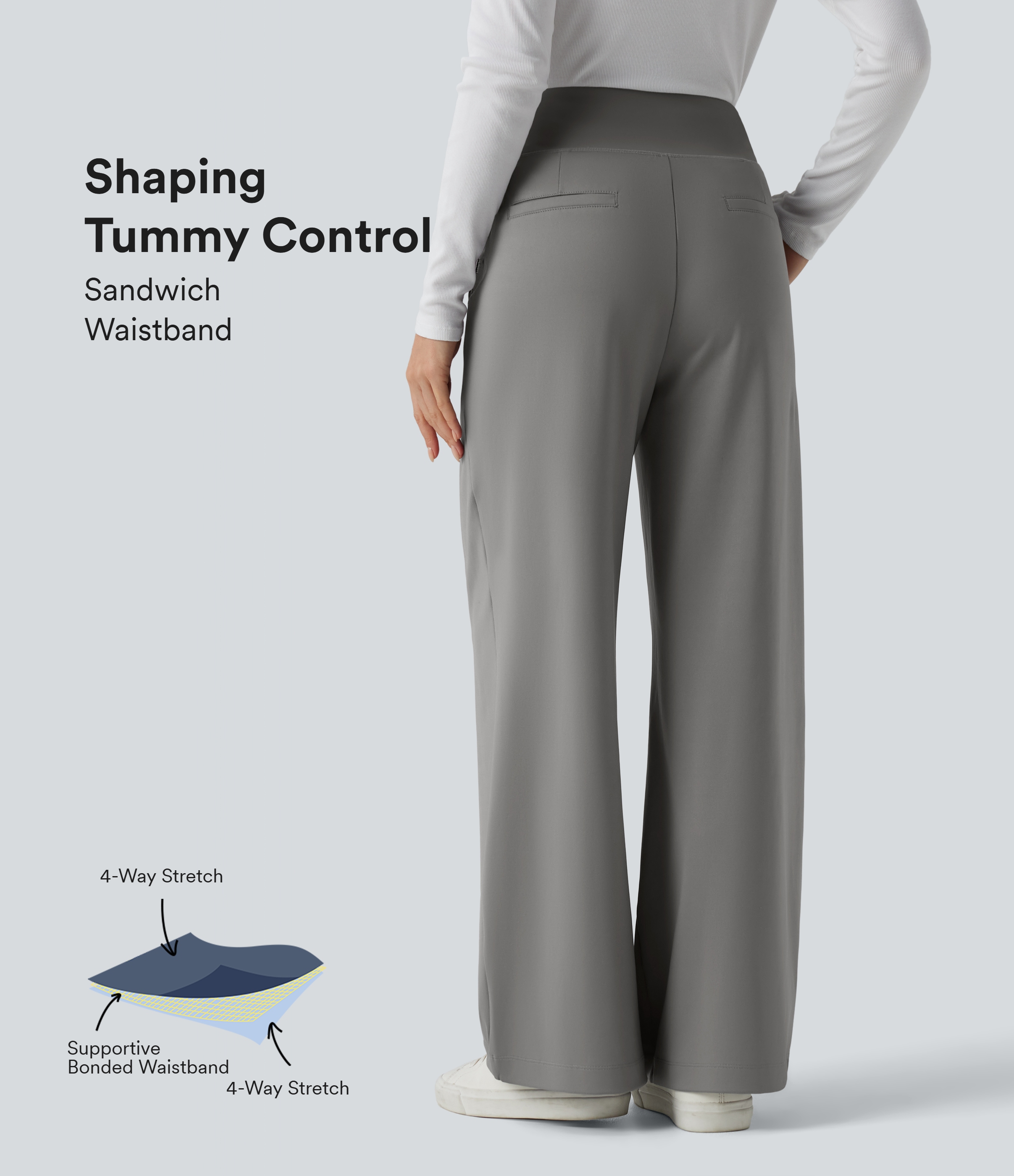 Halara Flex™ DayStretch - Stoffhose mit hohem Bund, Seitentaschen, Bauchkontrolle und geradem Bein