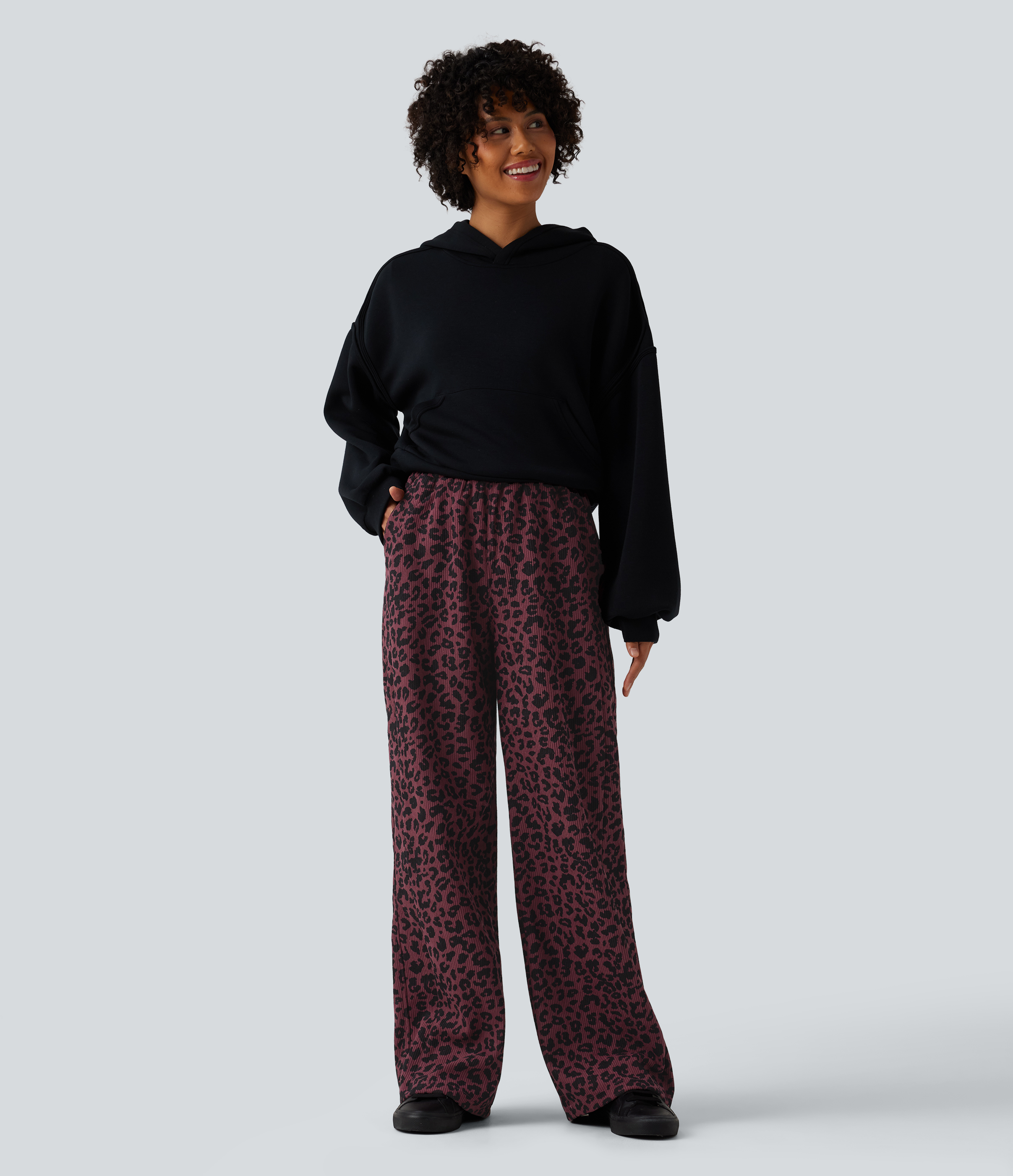 Women's High Waisted Straight Leg Mop Leopard Print Corduroy