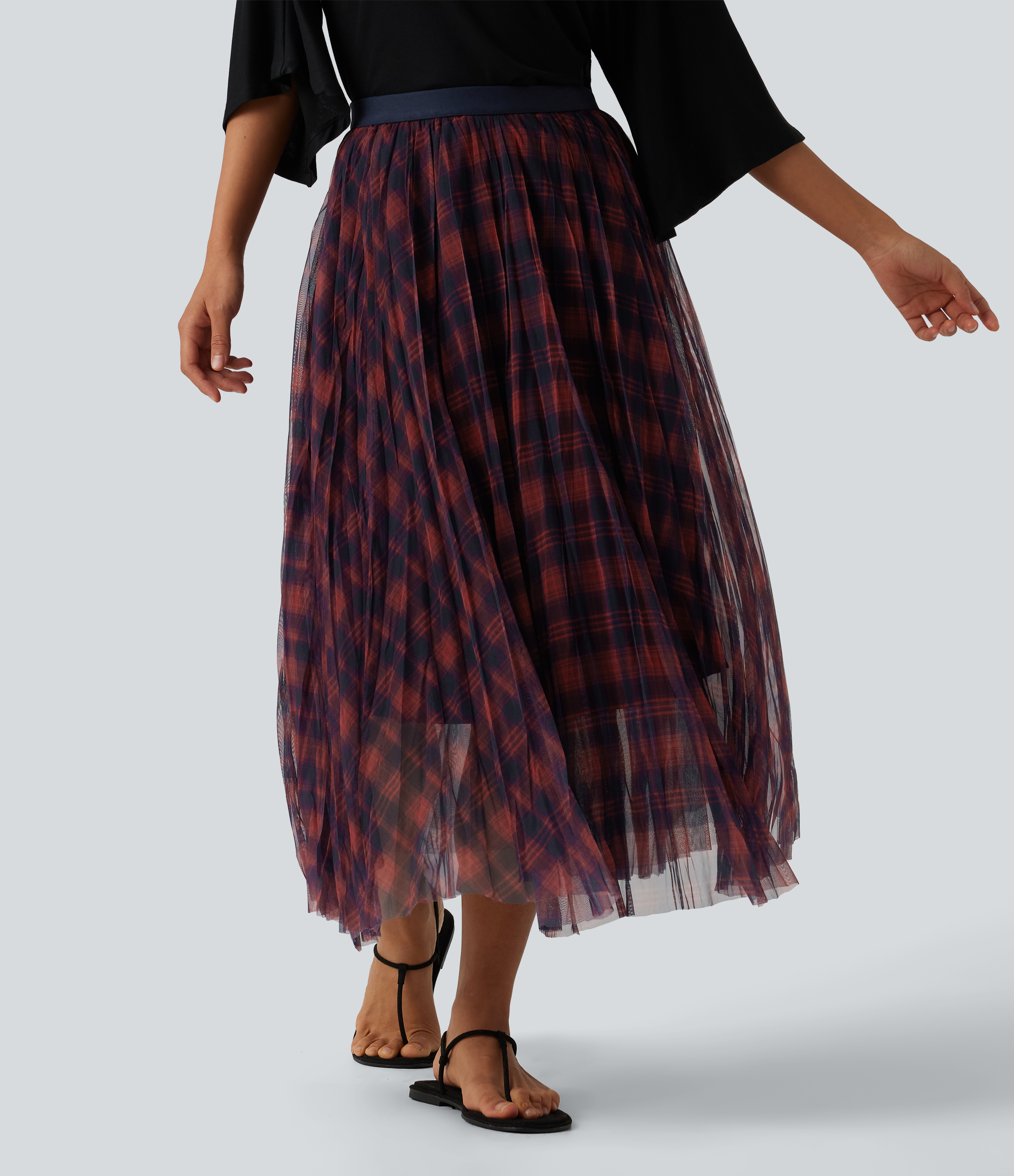 High Waisted Plaid Maxi Casual Skirt
