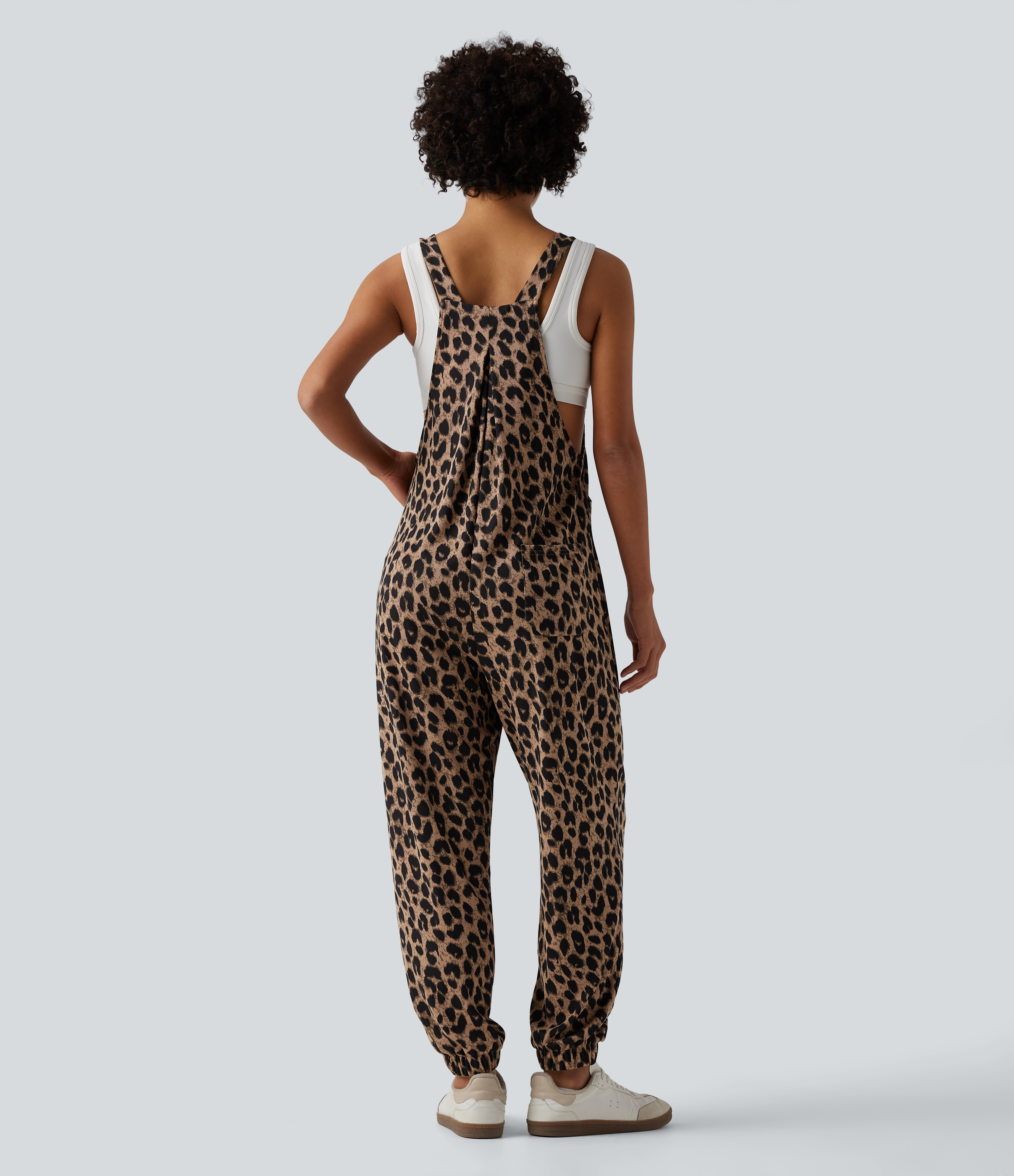 Noir Safari Adjustable Straps Leopard Print Waffle Casual Jogger Overalls with Pockets / 2