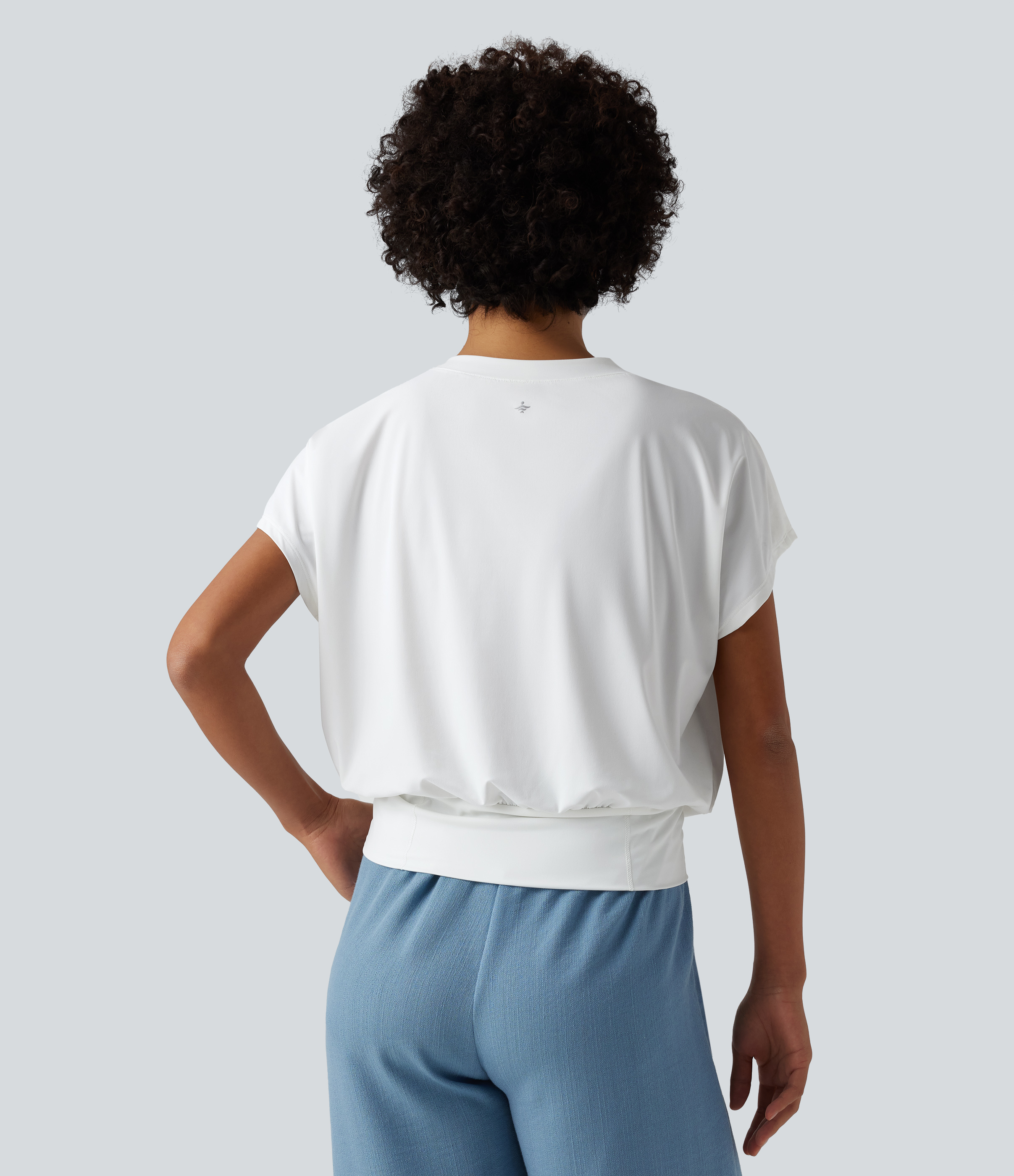 White V Neck Short Sleeve Oversized InstantCool Quick Dry Yoga Sports Top / 2