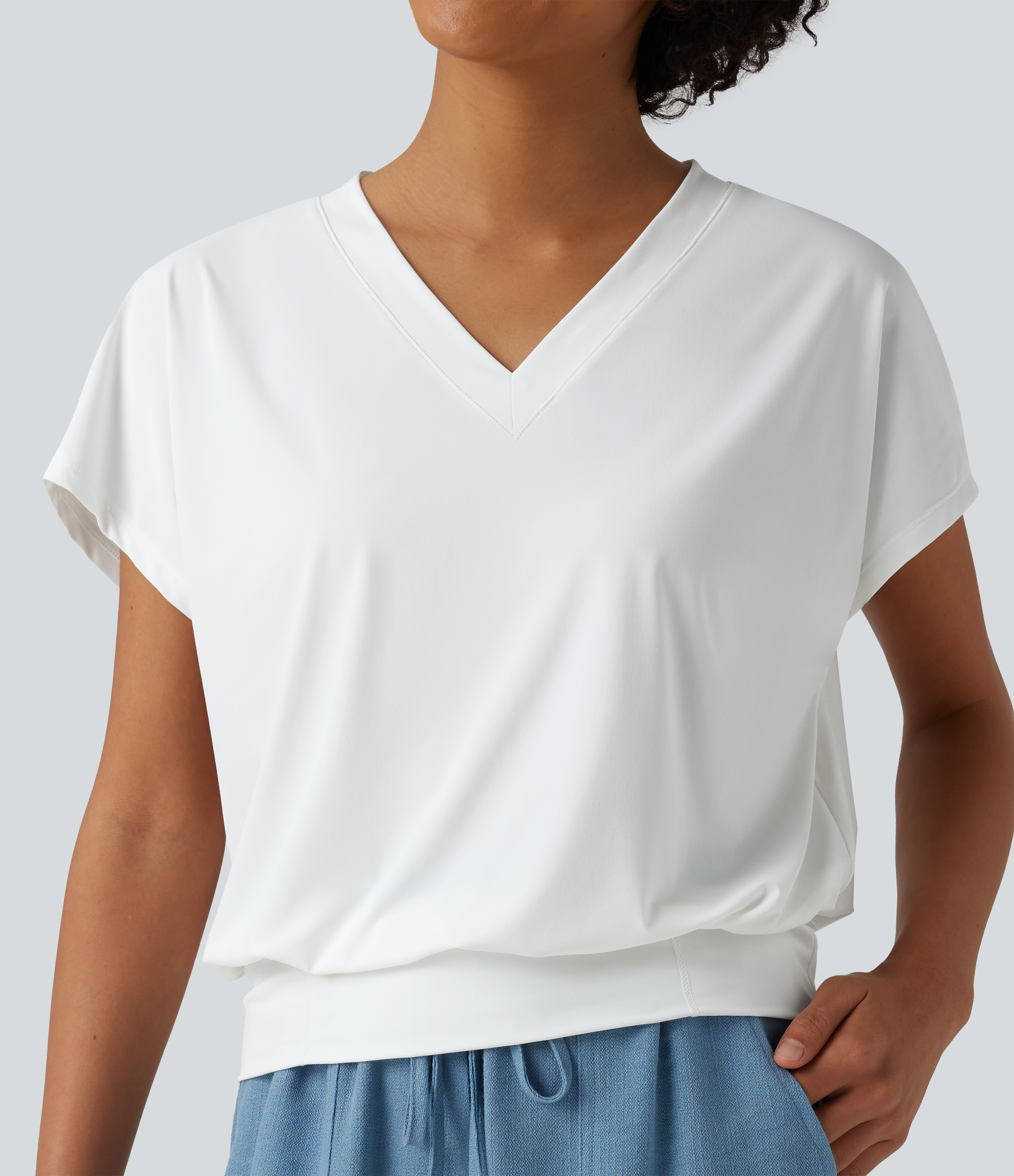 V Neck Short Sleeve Oversized Cool Touch Quick Dry Yoga Sports Top