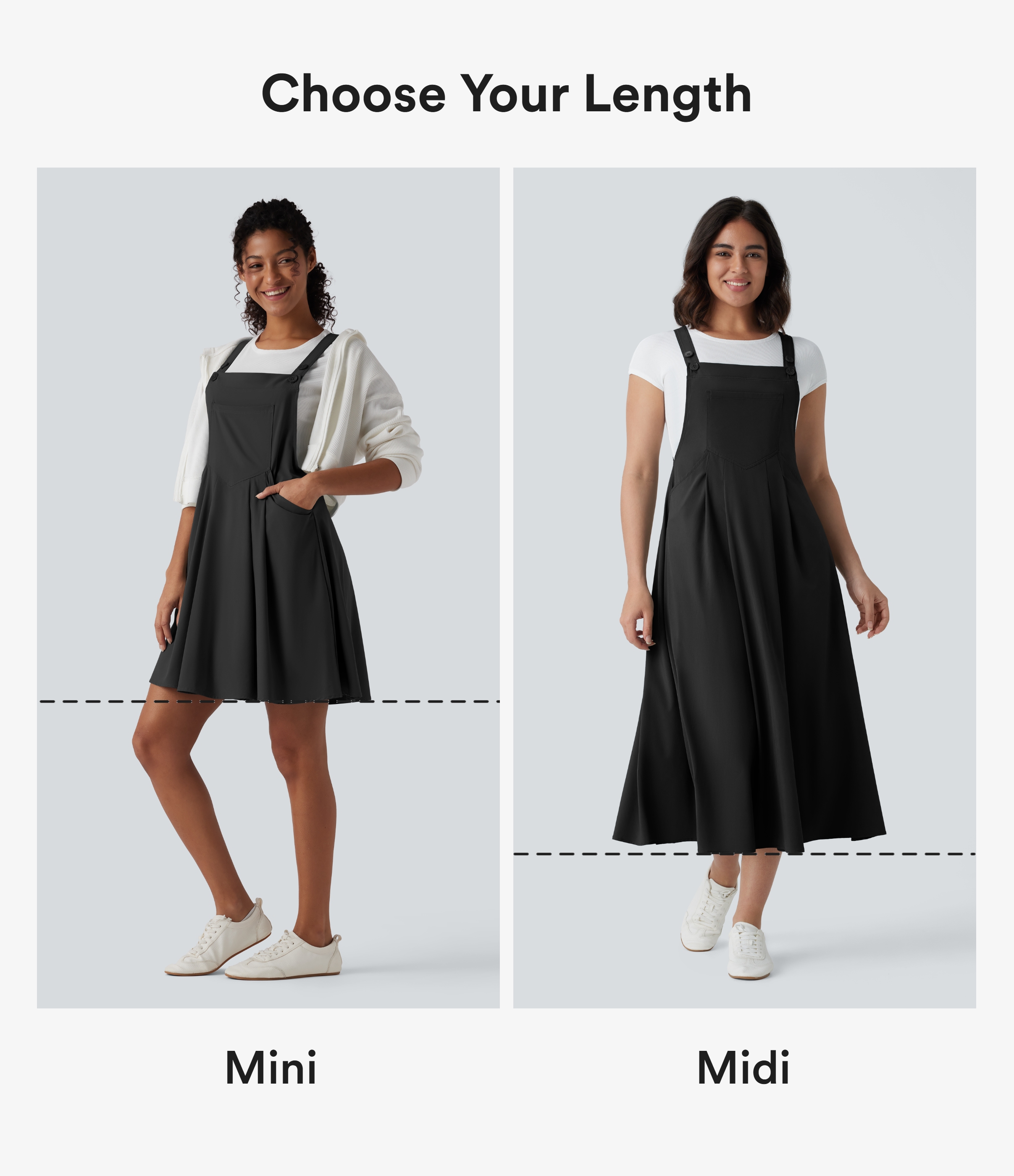 Black Breezeful™ Adjustable Straps Flowy Quick Dry Mini Casual Pinafore Dress with Pockets / 2