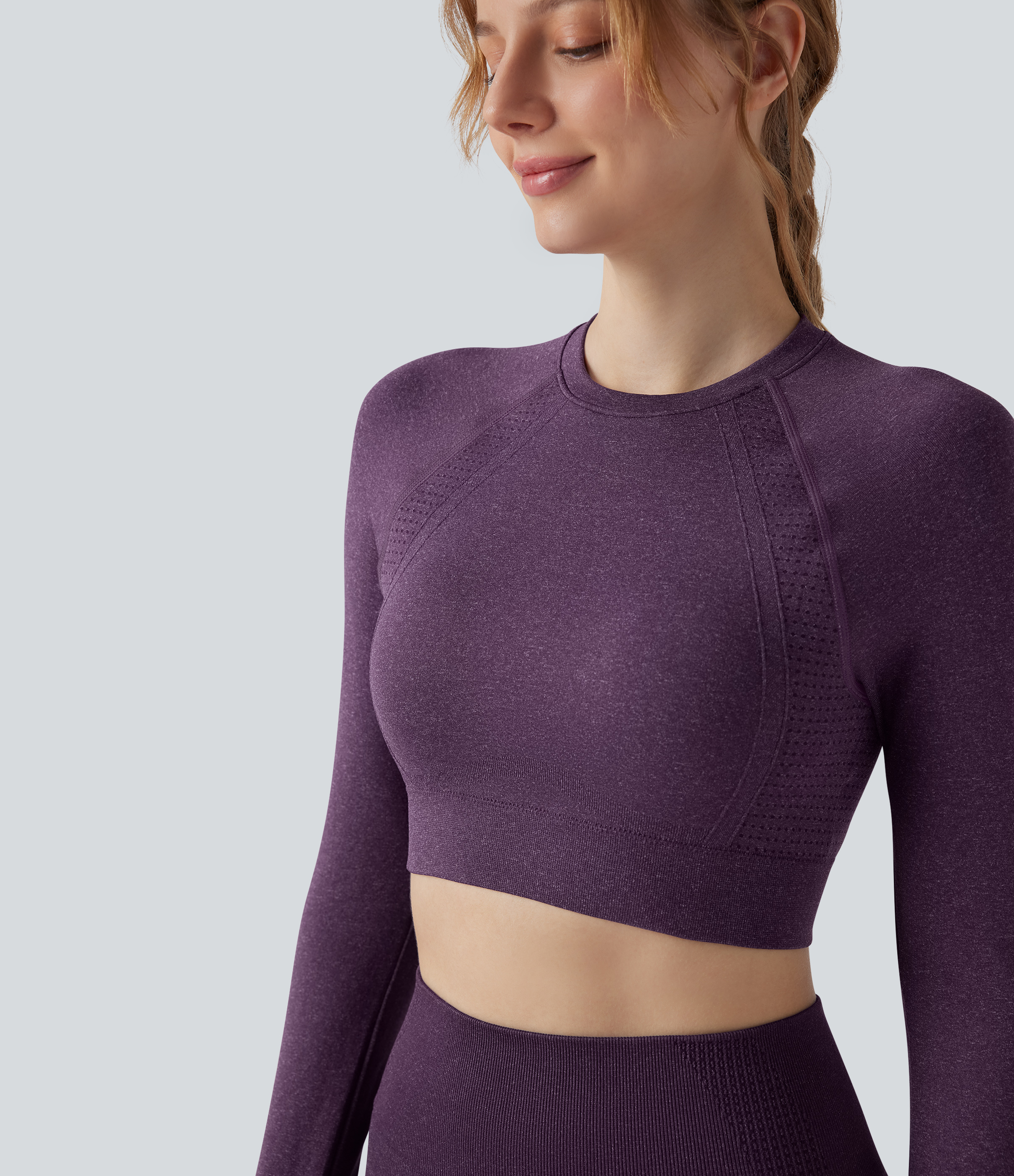 Seamless Flow Round Neck Long Sleeve Thumb Hole Cropped Yoga Sports Top
