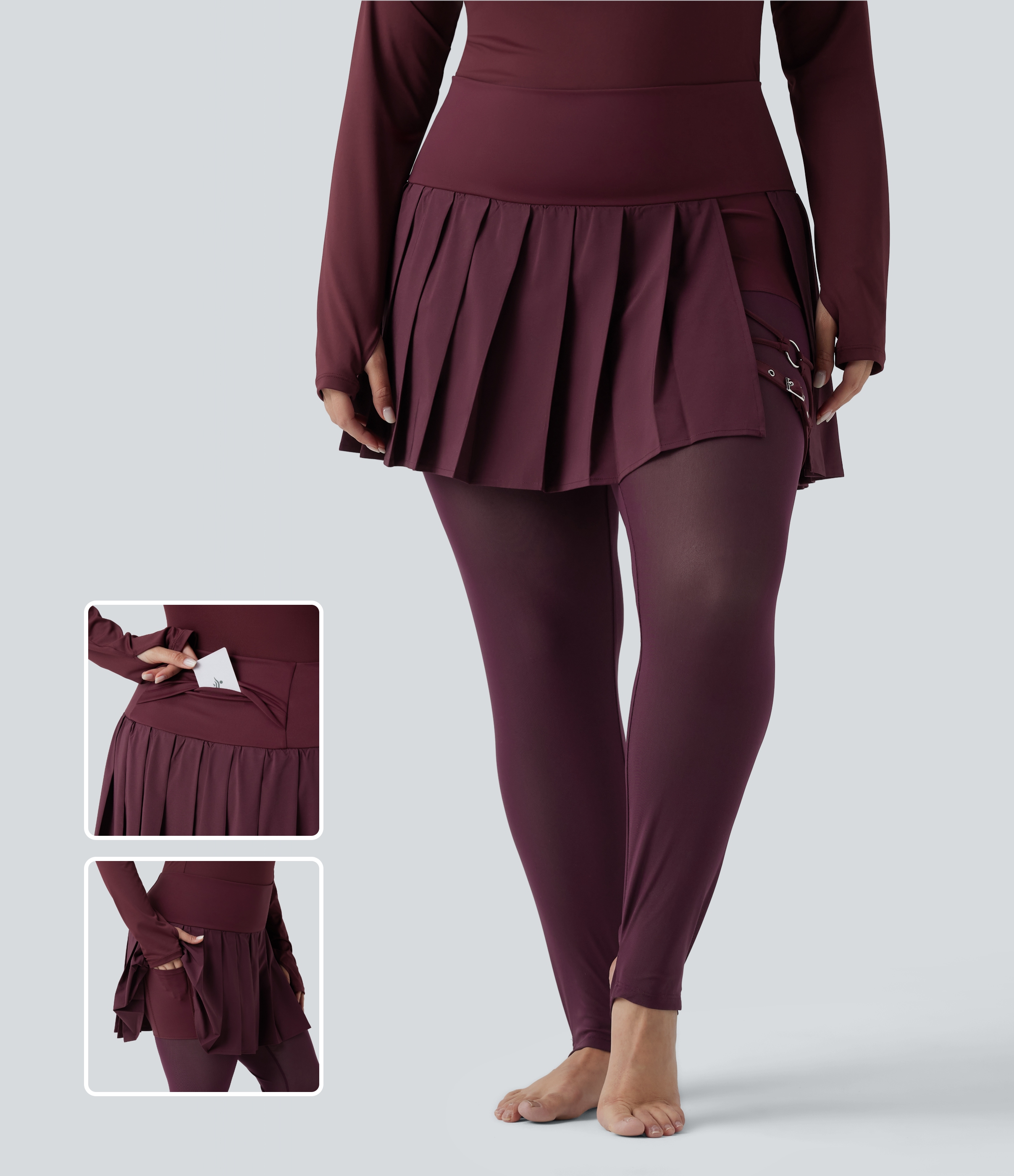 Breezeful™ - Plissierte 2-in-1 Leggings mit hohem Bund, Bundtasche und Kontrast-Mesh - Plus-Size, schnelltrocknend , schnelltrocknend