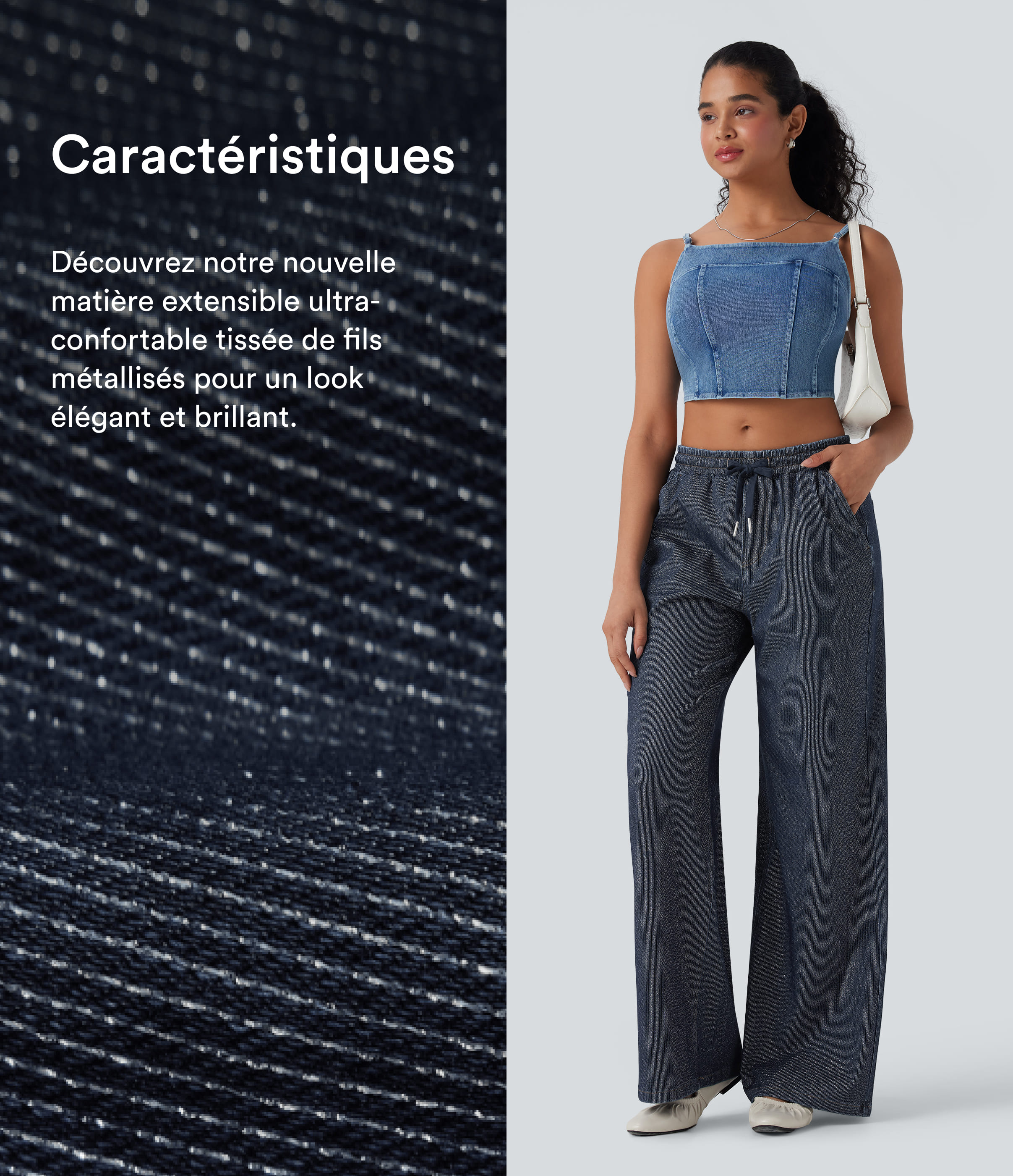 Pageant Blue Denim Jogging taille basse jambes larges, effet sparkle, avec poches / 2