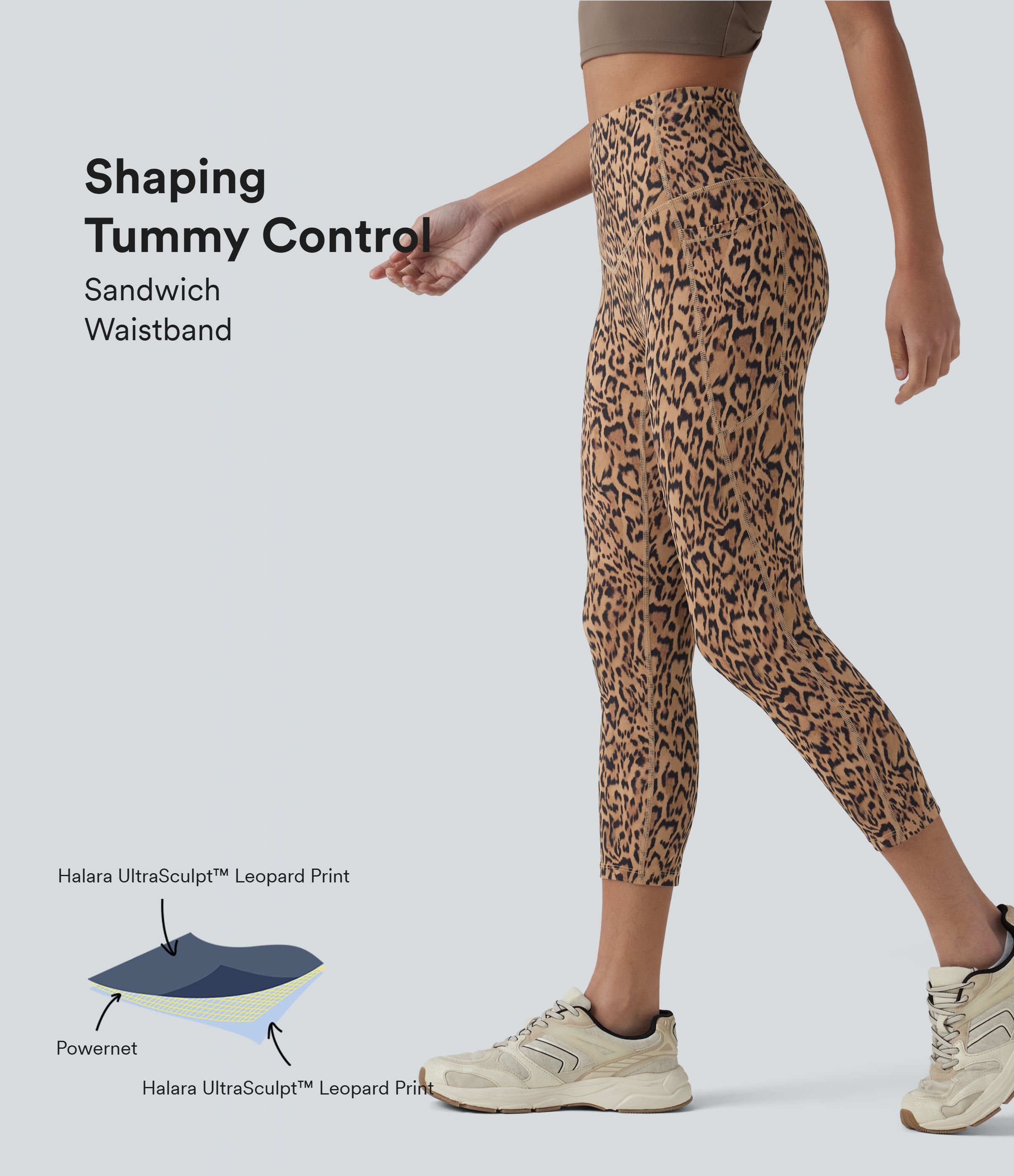 Halara UltraSculpt™ Leopard Print High Waisted Tummy Control Training Capri Leggings with Pockets